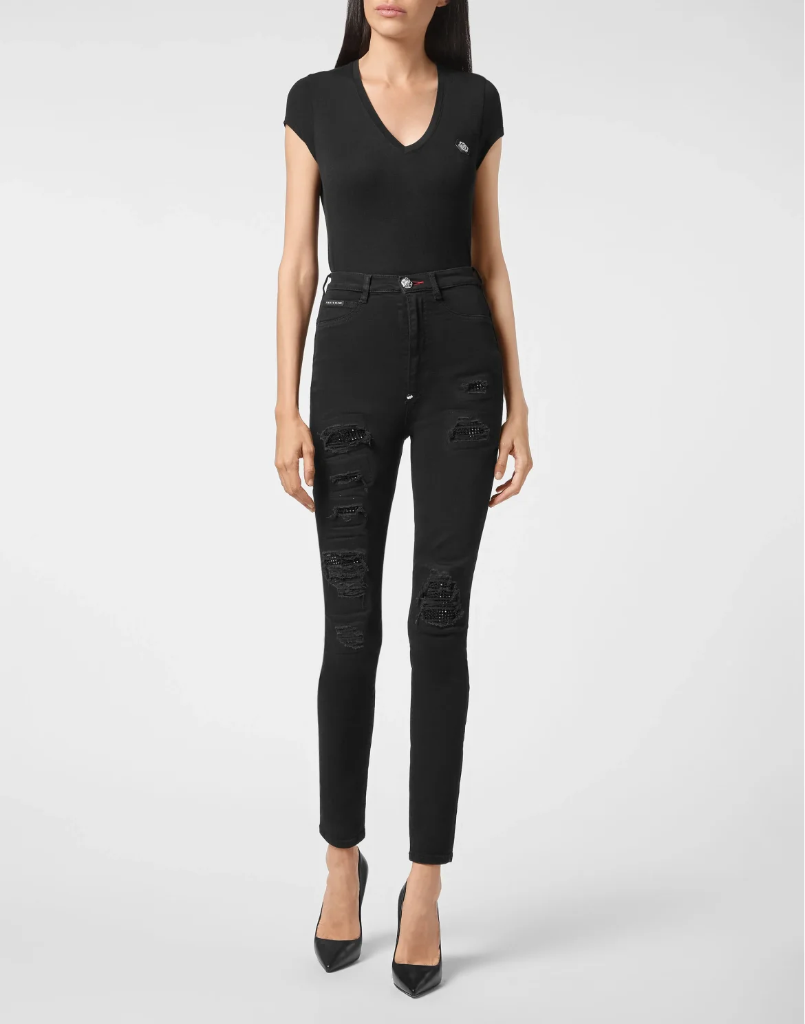 Denim Super High Waist Jegging Jet Destroyed, цвет: Черный