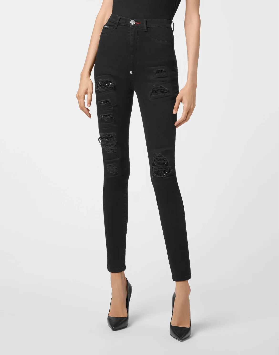Denim Super High Waist Jegging Jet Destroyed, цвет: Черный