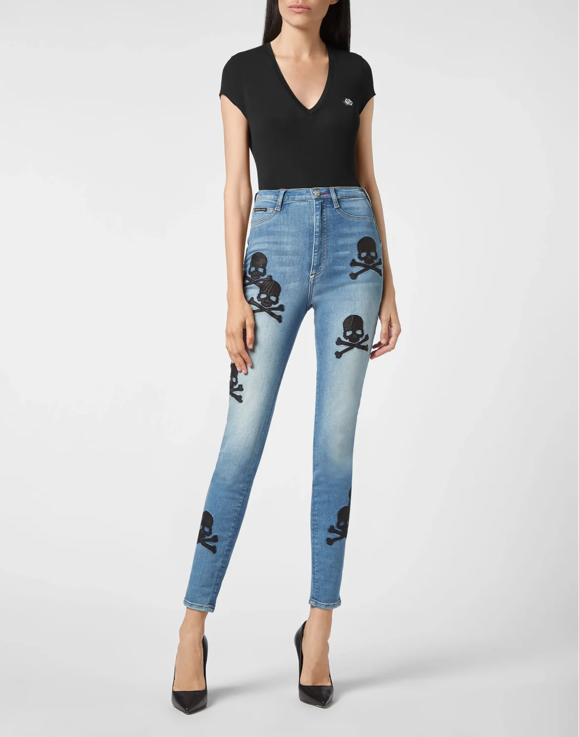 Denim Super High Waist Jegging Skull, цвет: Синий