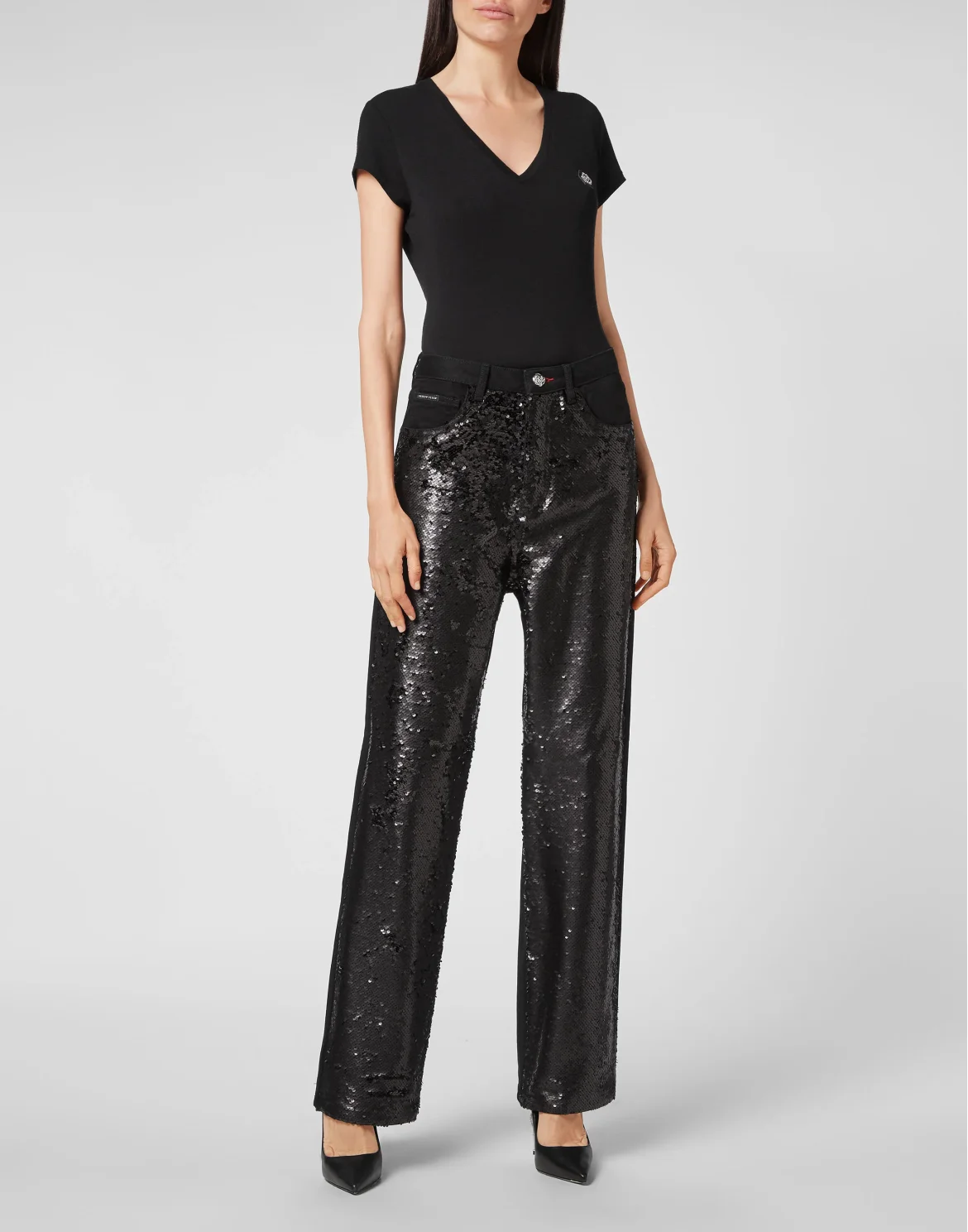 Denim Trousers Super Loose Fit Paillettes, цвет: Черный