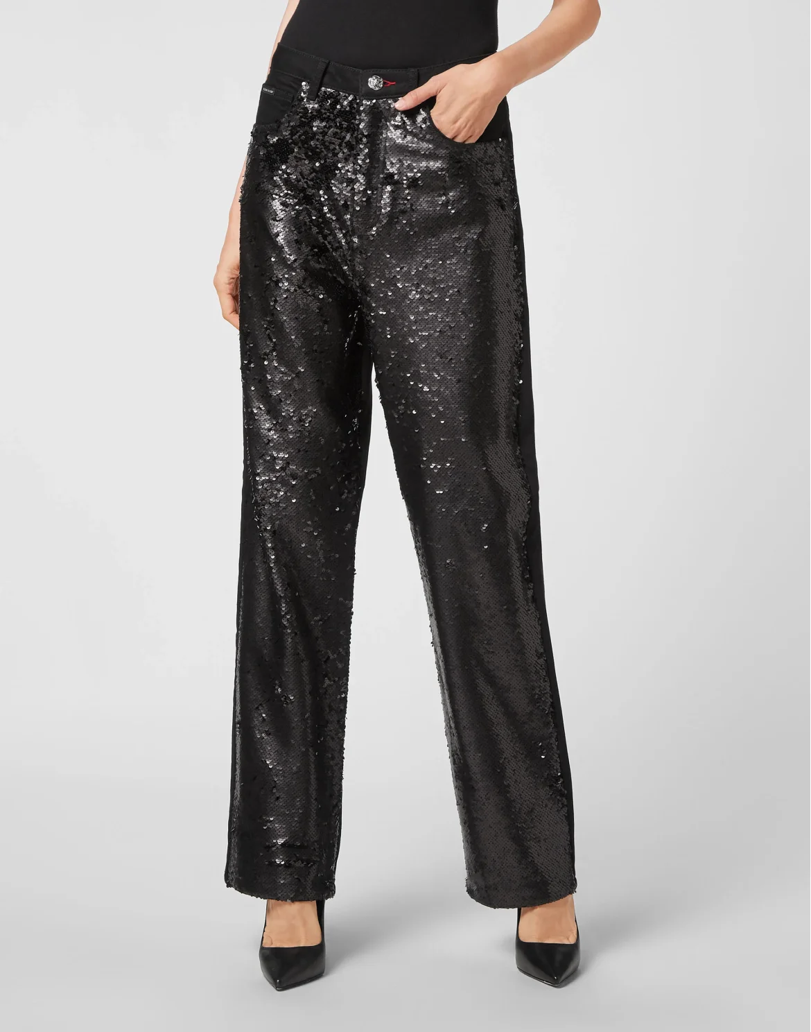 Denim Trousers Super Loose Fit Paillettes, цвет: Черный