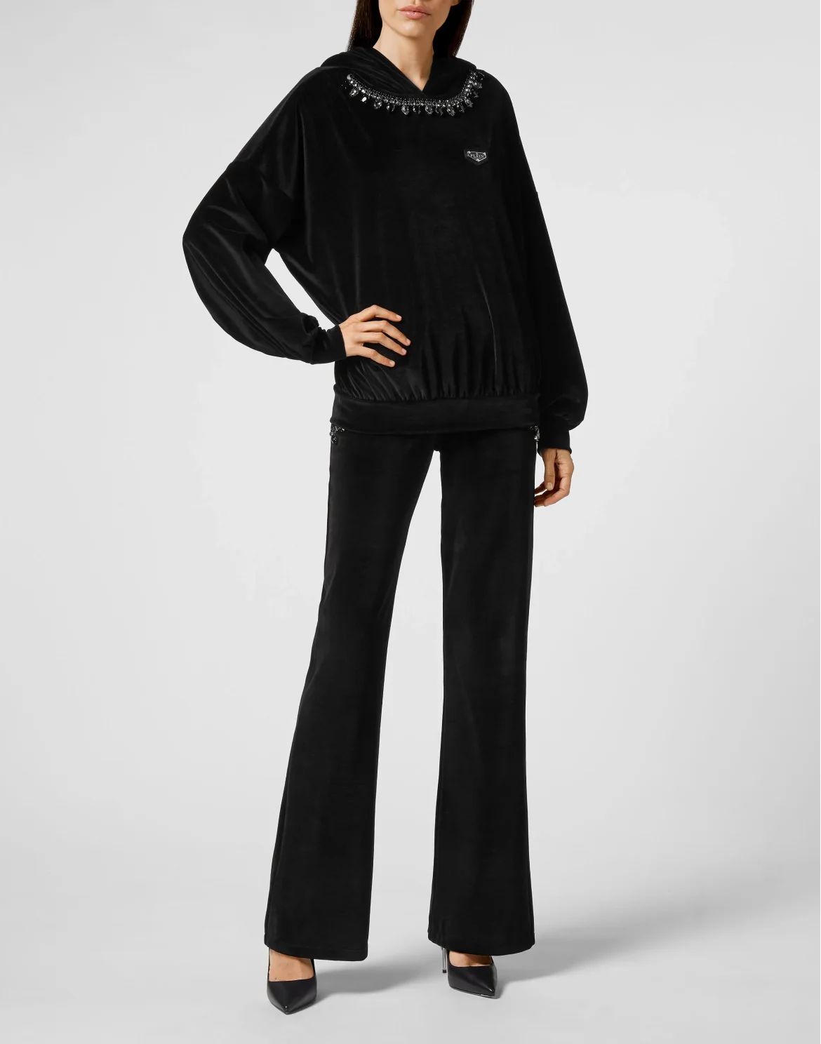 Velvet Hoodie sweatshirt Crystal Chain, цвет: Черный
