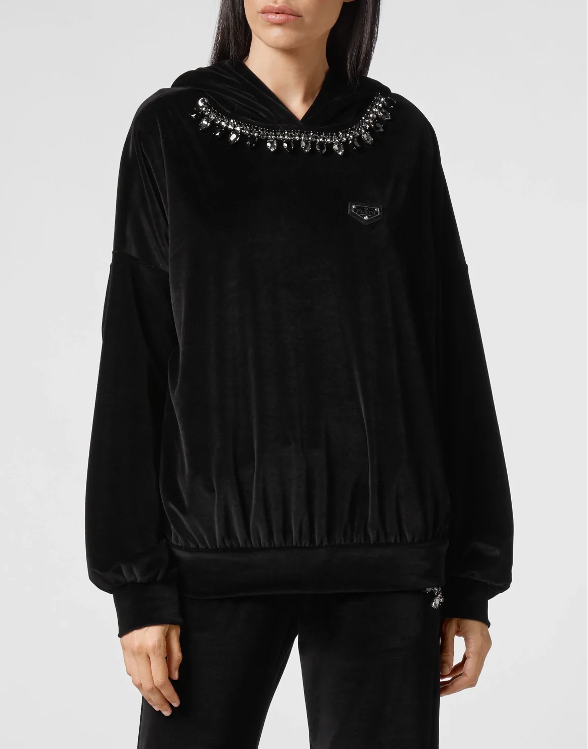 Velvet Hoodie sweatshirt Crystal Chain, цвет: Черный