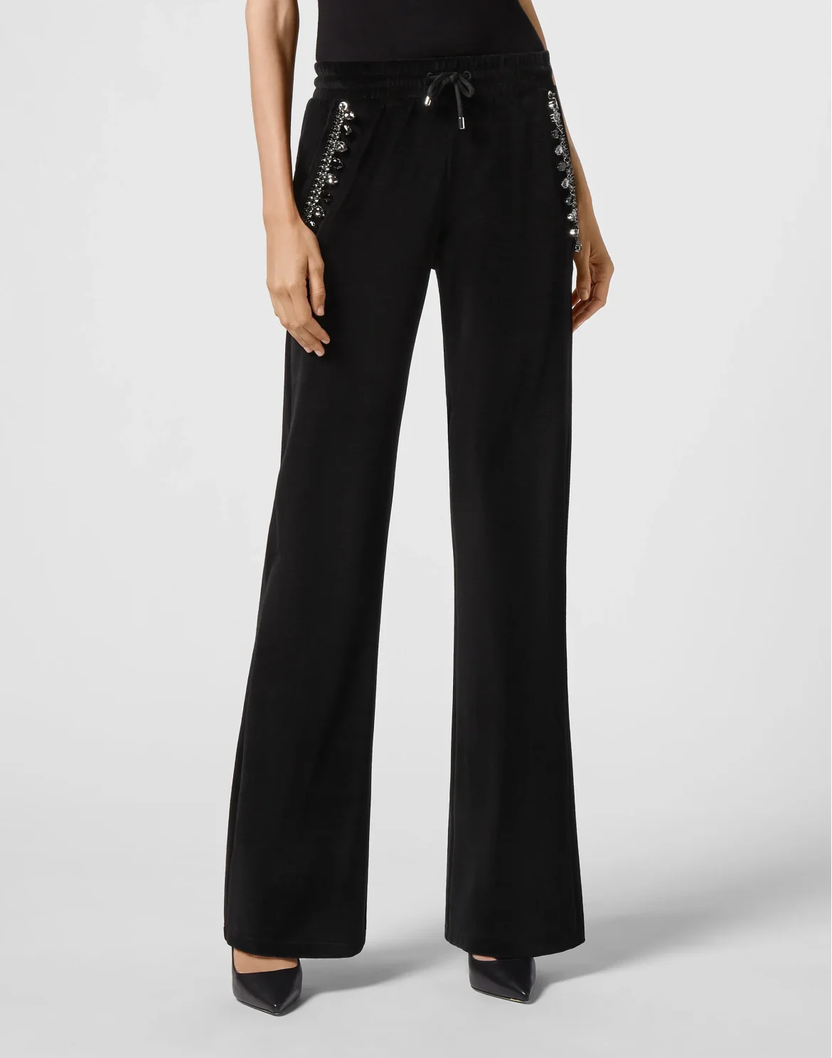Velvet Jogging Trousers Crystal Chain, цвет: Черный