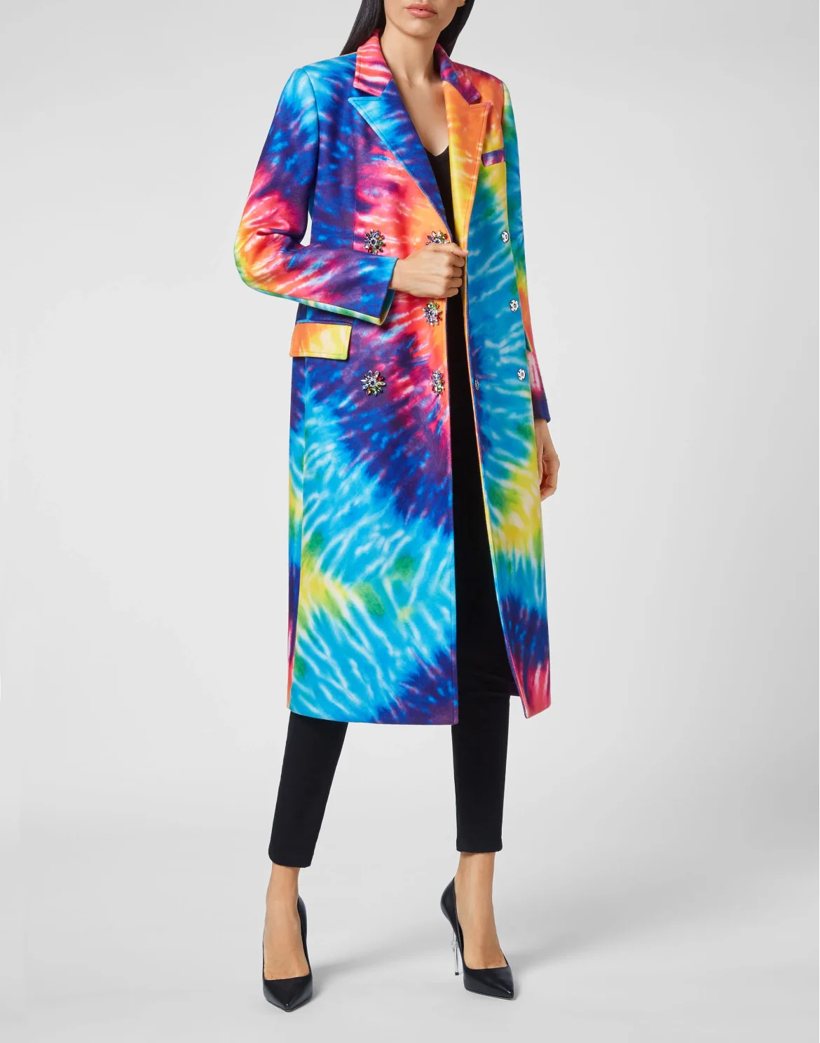 Coat Long Fur Insert Tie dye, цвет: Мультиколор