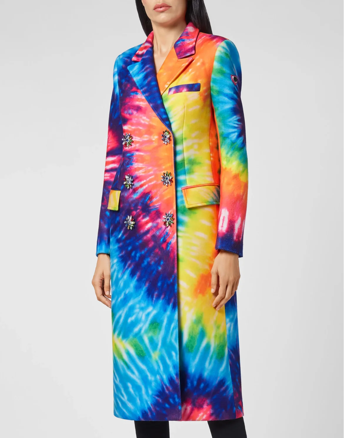 Coat Long Fur Insert Tie dye, цвет: Мультиколор