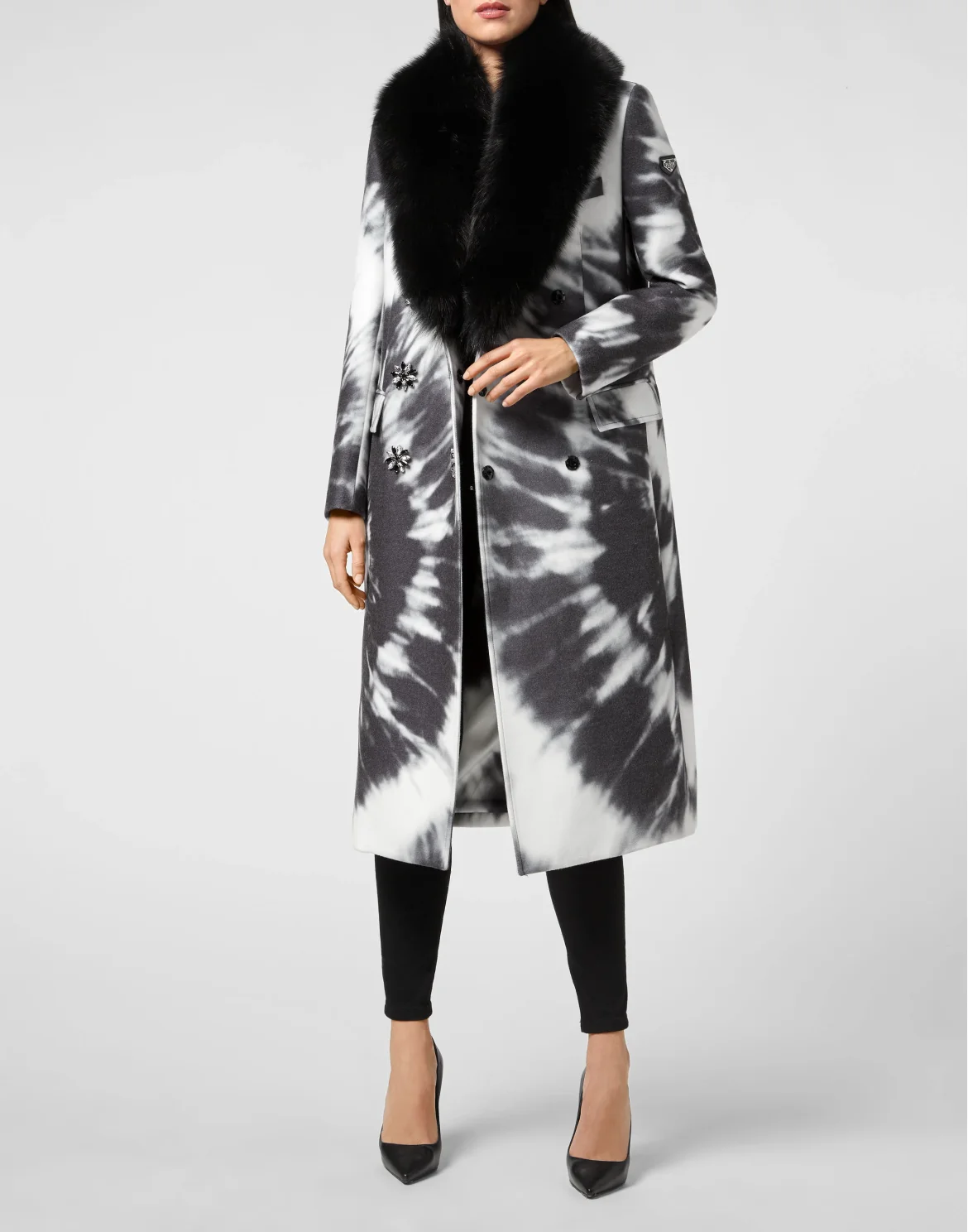 Cady Coat Long Fur Insert Tie dye, цвет: Черный