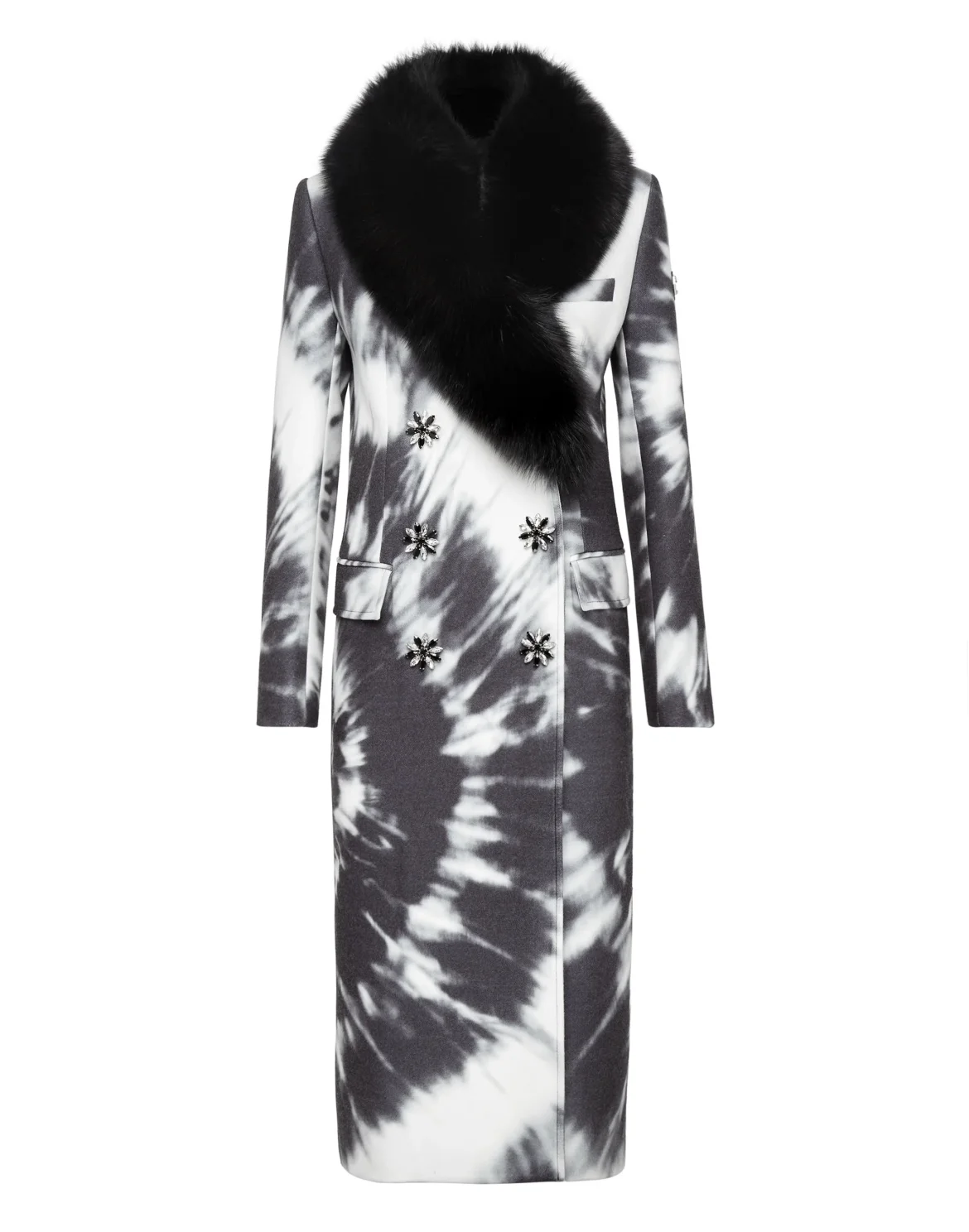Cady Coat Long Fur Insert Tie dye, цвет: Черный