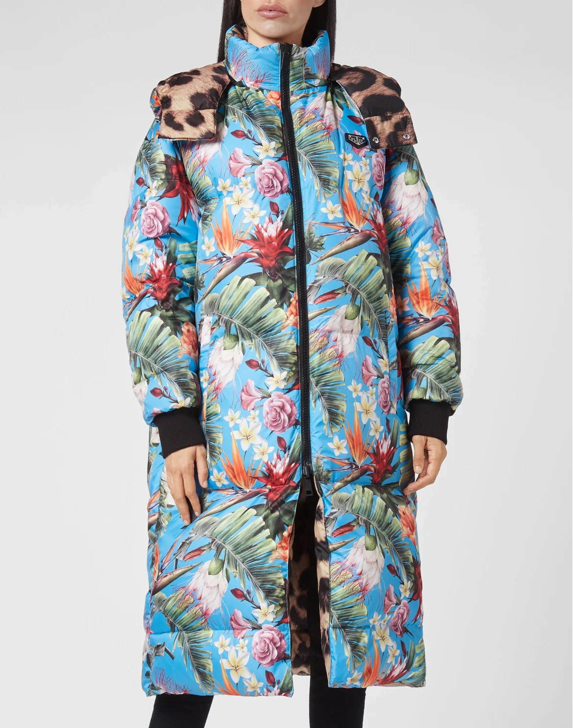Reversible Nylon Long Jacket Iconic Plein, цвет: Леопард