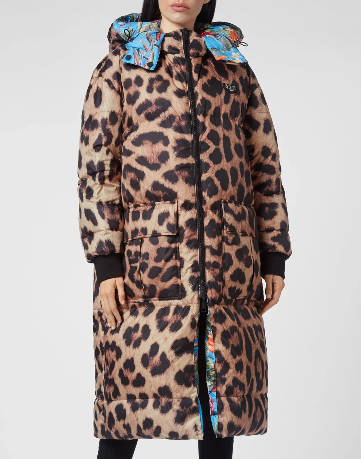 Reversible Nylon Long Jacket Iconic Plein, цвет: Леопард