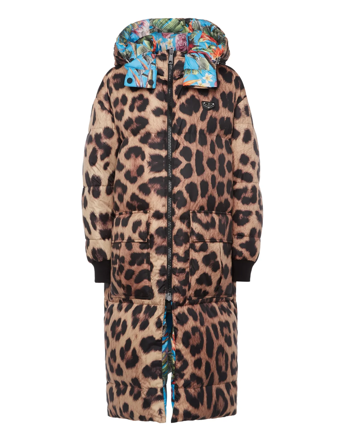 Reversible Nylon Long Jacket Iconic Plein, цвет: Леопард