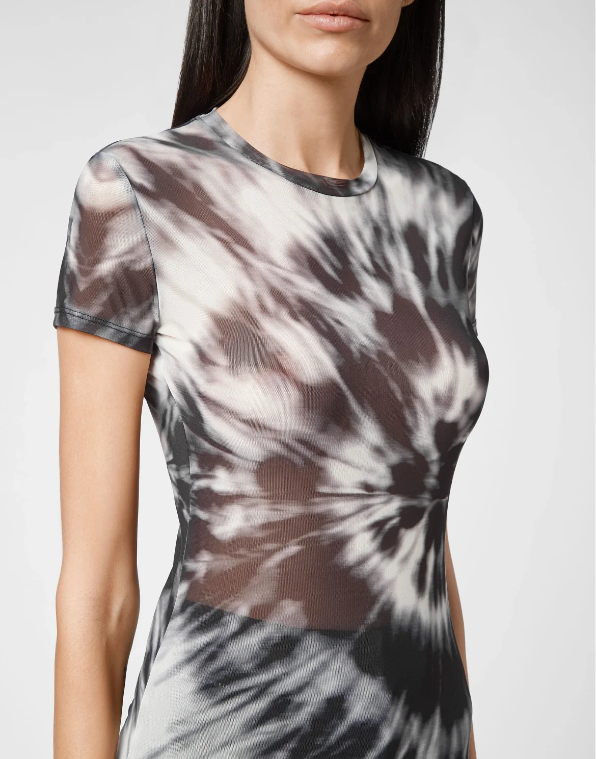 T-Shirt Round Neck SS Stretch Tulle Tie dye, цвет: Черный