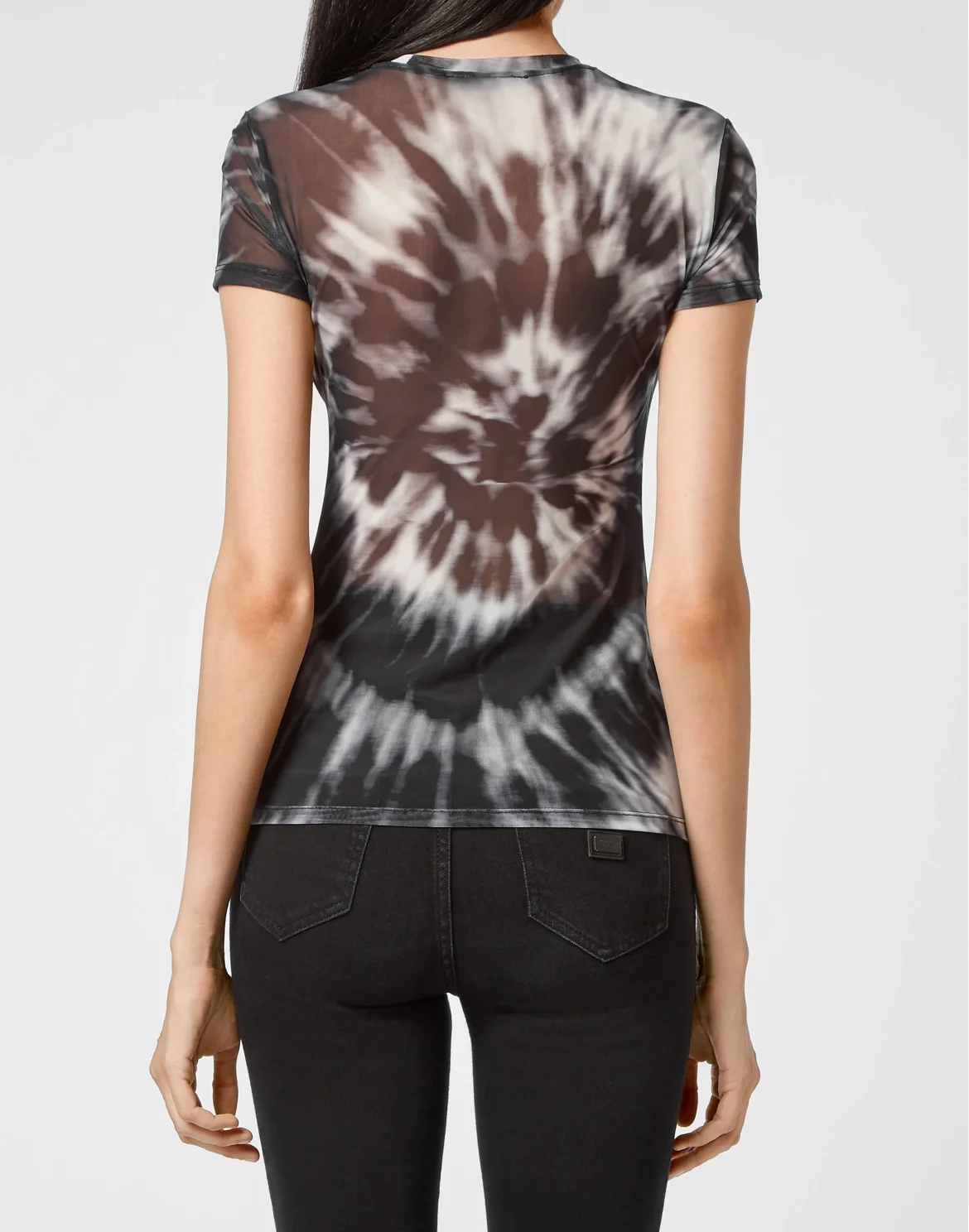 T-Shirt Round Neck SS Stretch Tulle Tie dye, цвет: Черный