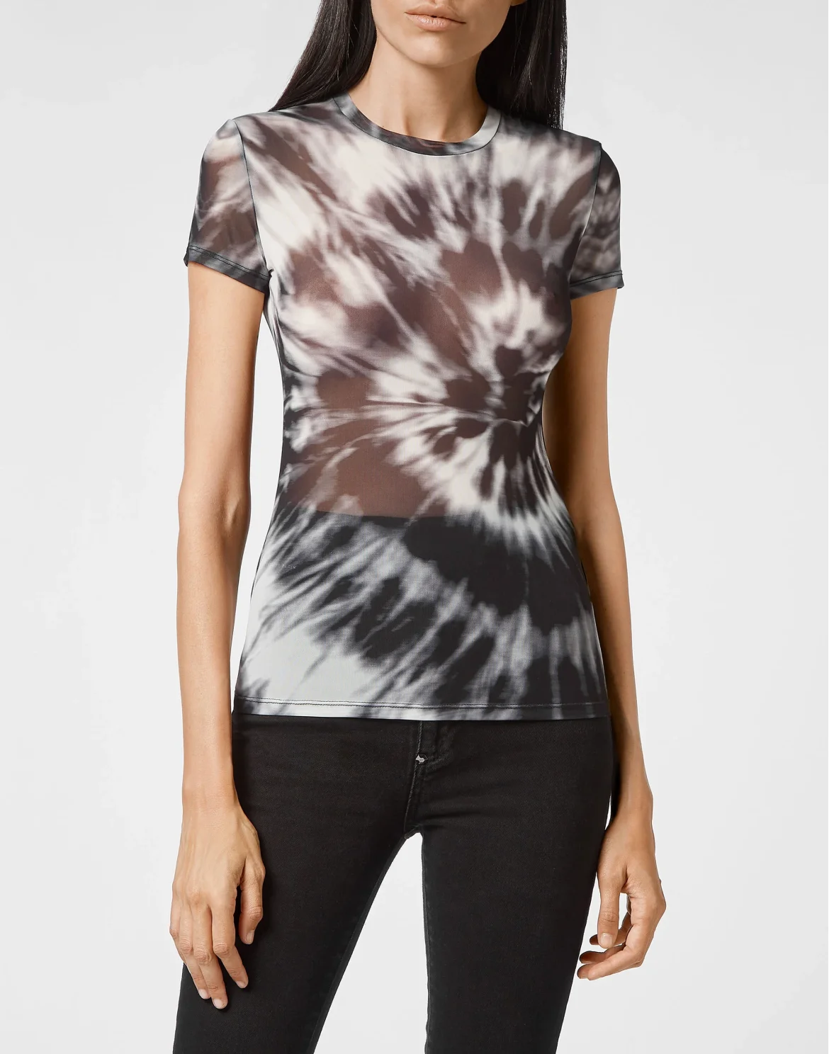 T-Shirt Round Neck SS Stretch Tulle Tie dye, цвет: Черный