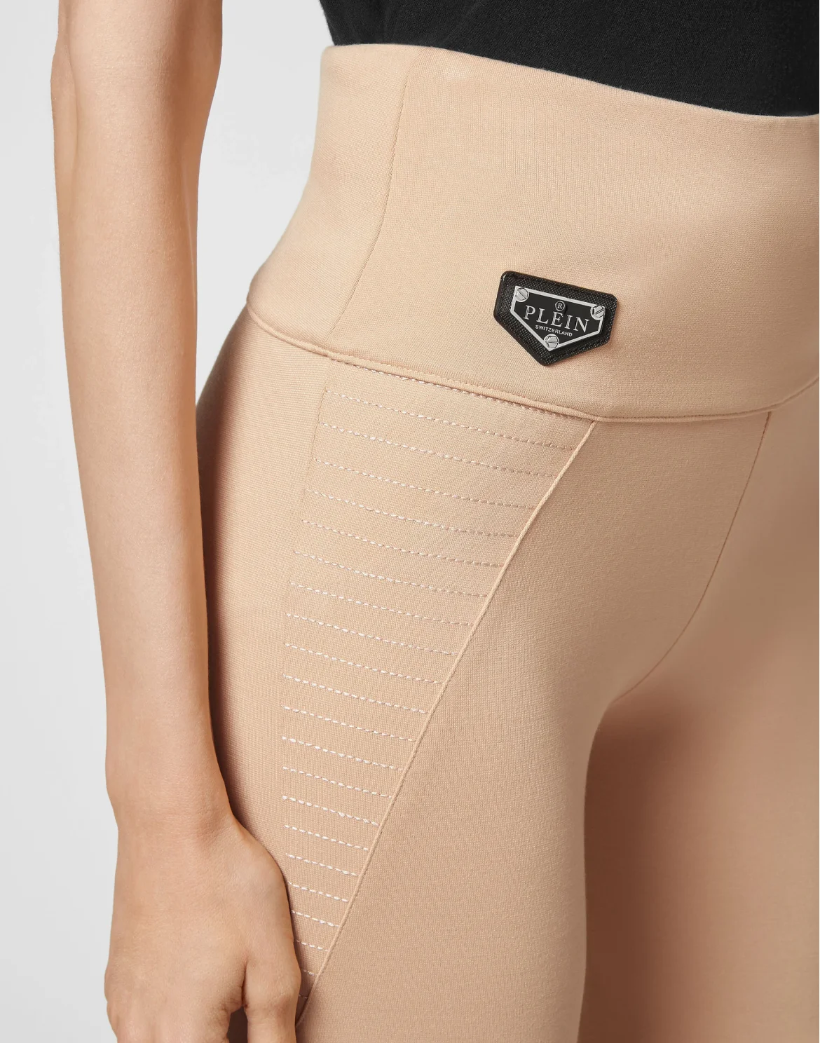 Super High Waist Biker Leggings Iconic Plein, цвет: Бежевый