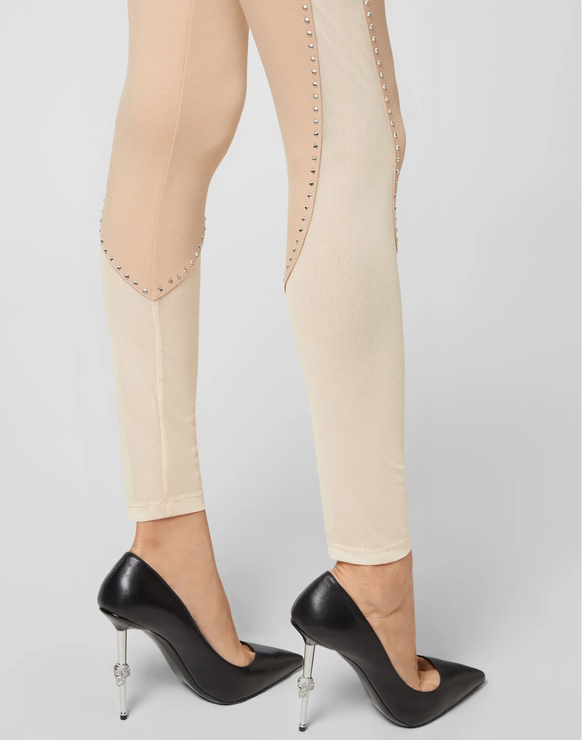 Super High Waist Leggings Studs Iconic Plein, цвет: Бежевый