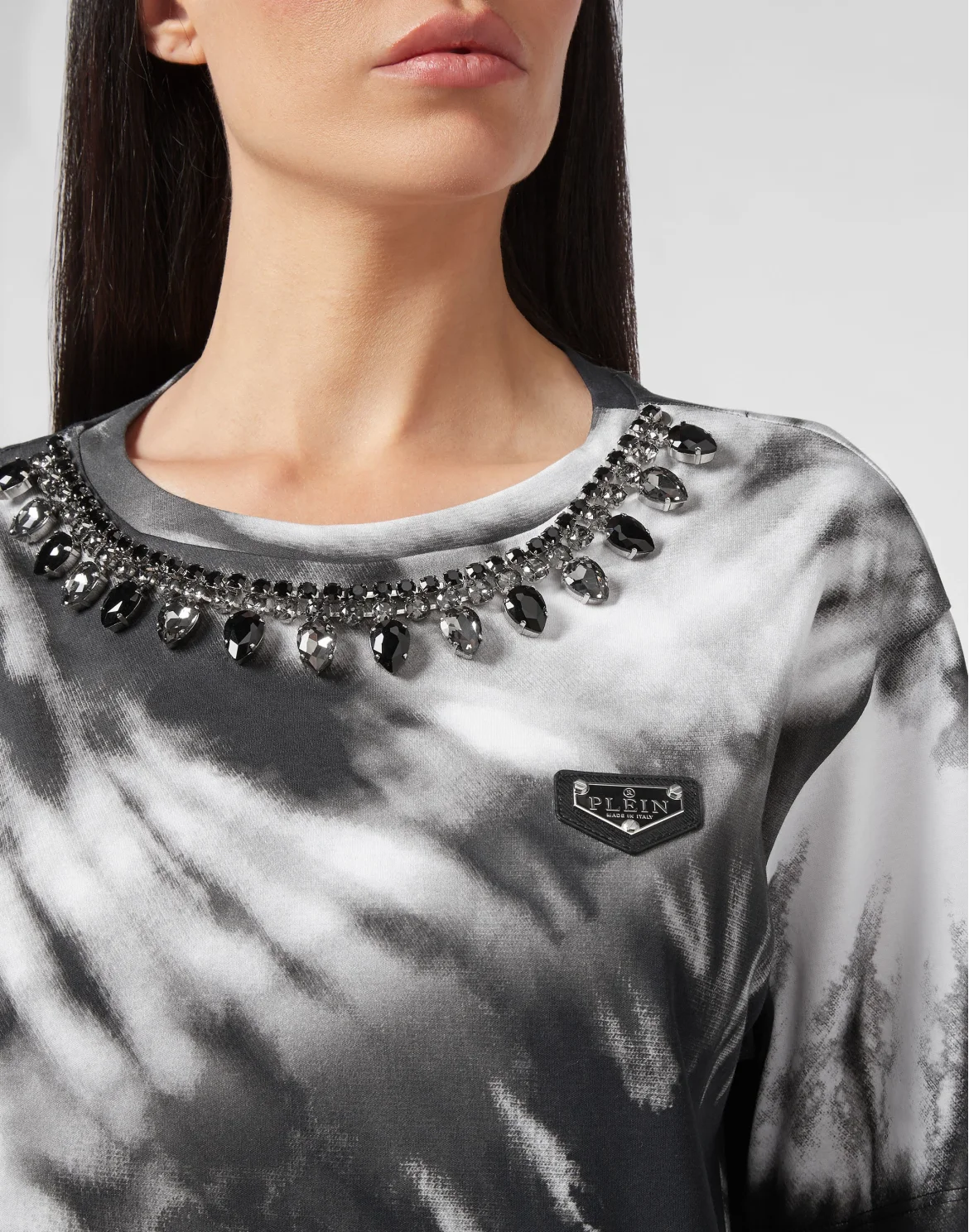 T-shirt Dress Tie Dye Crystal Chain, цвет: Белый