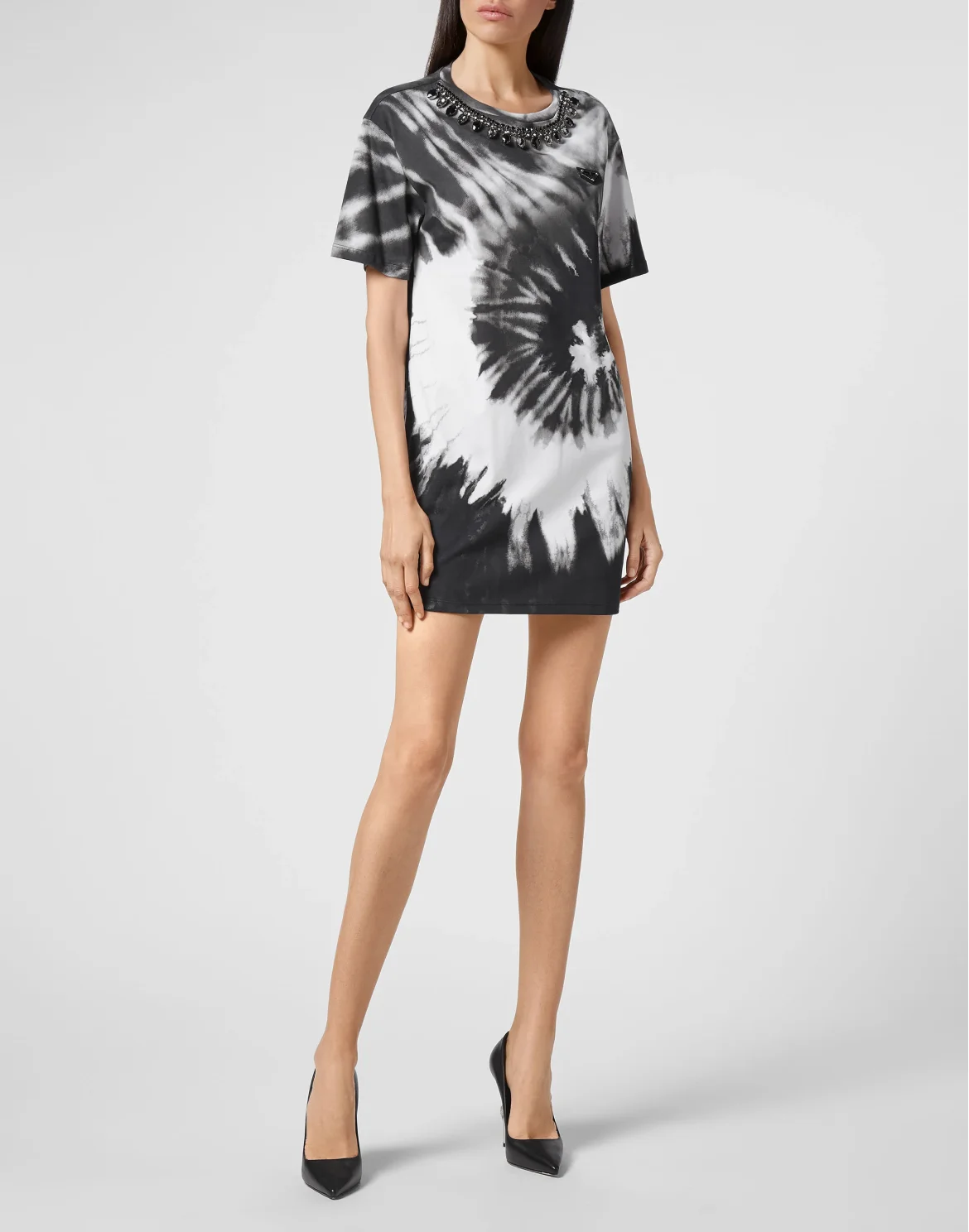 T-shirt Dress Tie Dye Crystal Chain, цвет: Белый