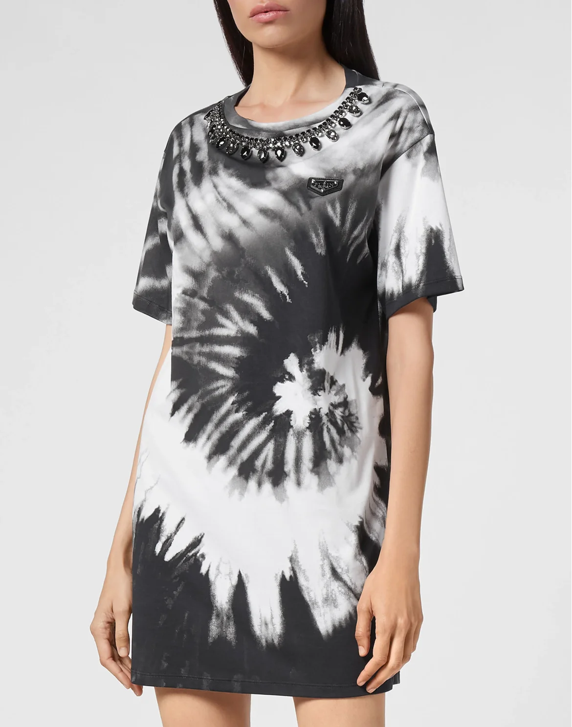 T-shirt Dress Tie Dye Crystal Chain, цвет: Белый