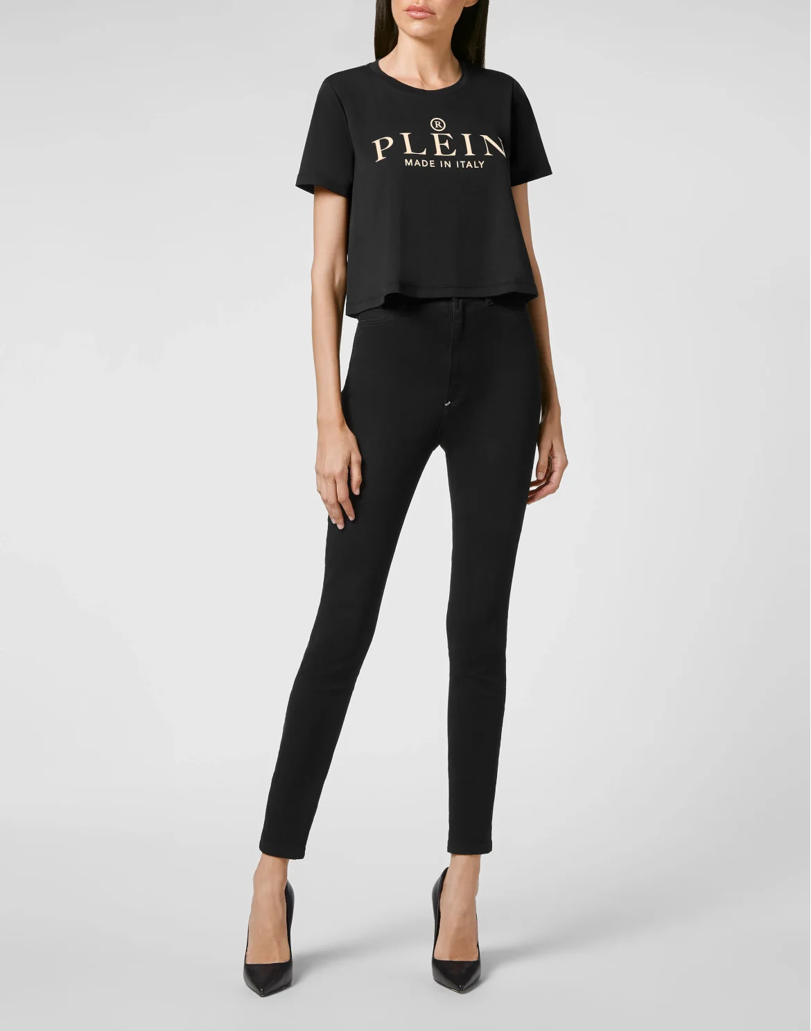 T-shirt Round Neck SS Crop Iconic Plein, цвет: Черный