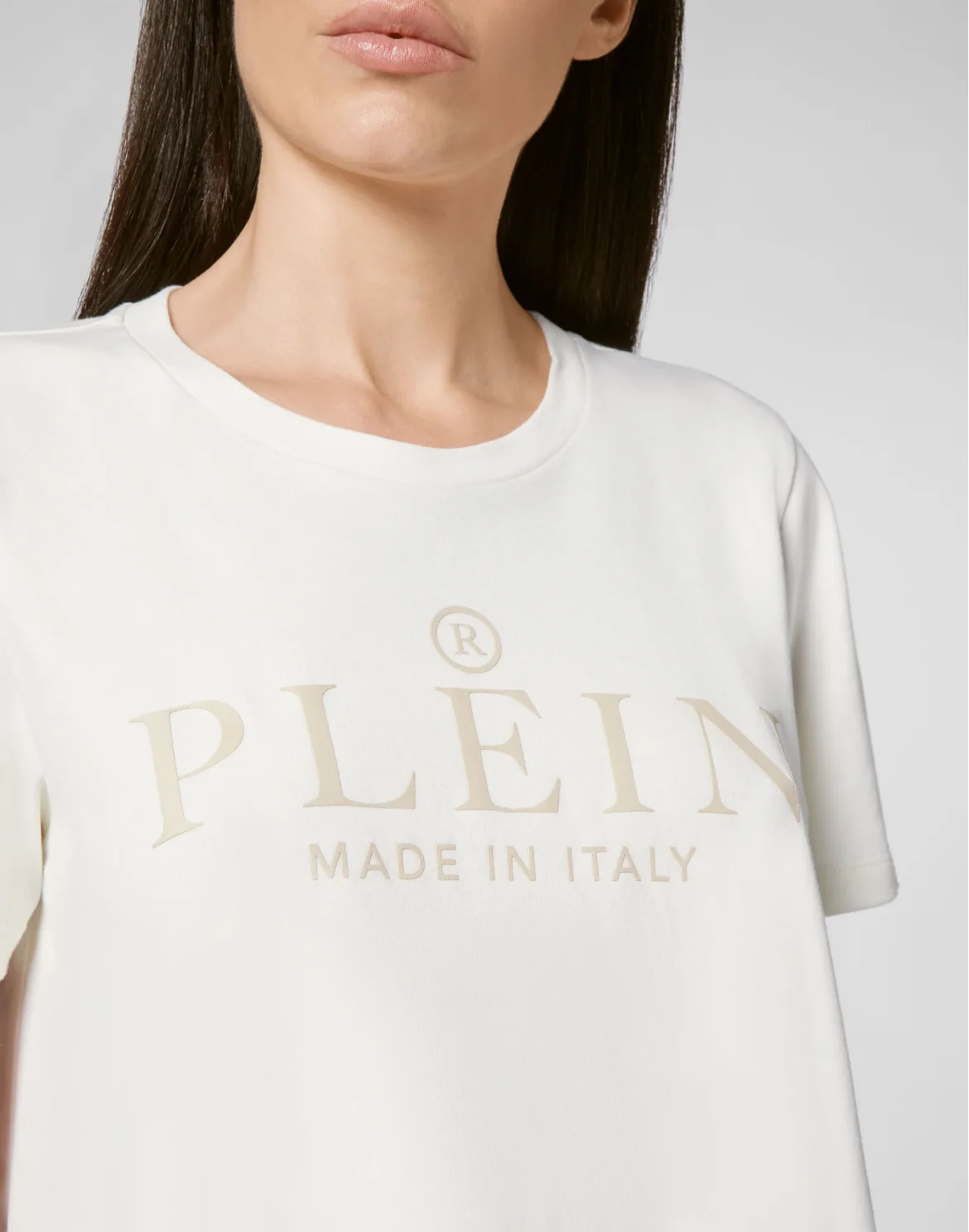 T-shirt Round Neck SS Crop Iconic Plein, цвет: Бежевый
