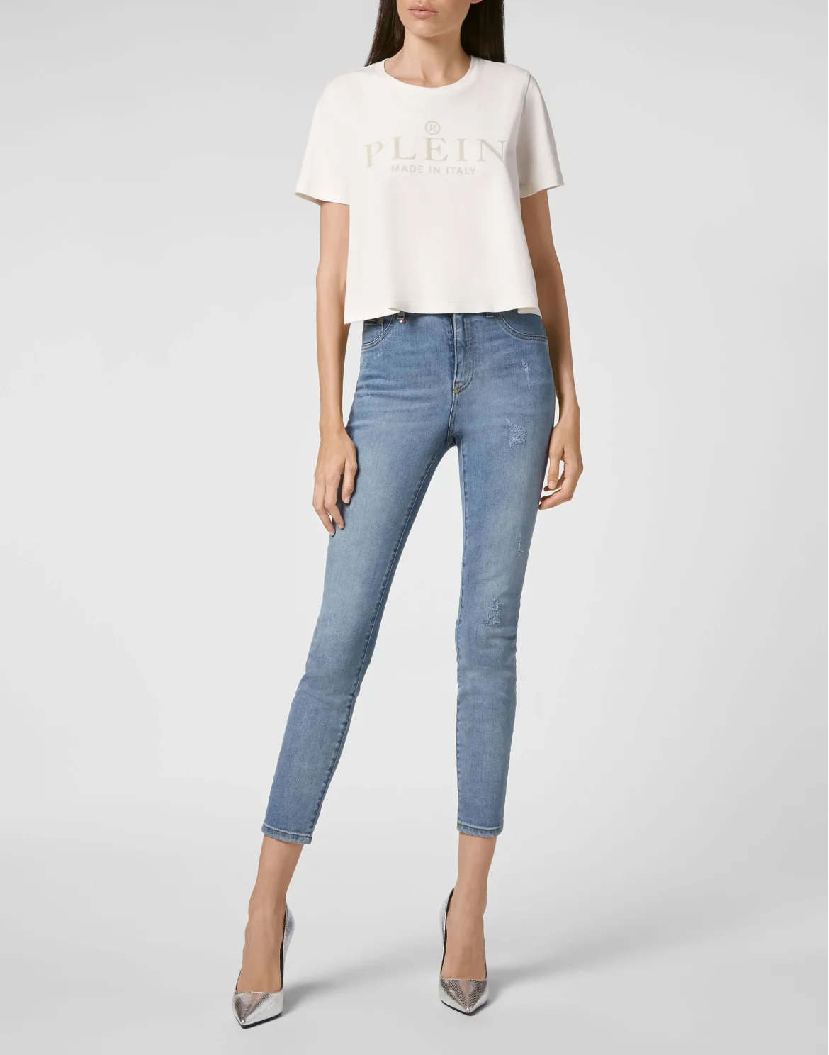 T-shirt Round Neck SS Crop Iconic Plein, цвет: Бежевый