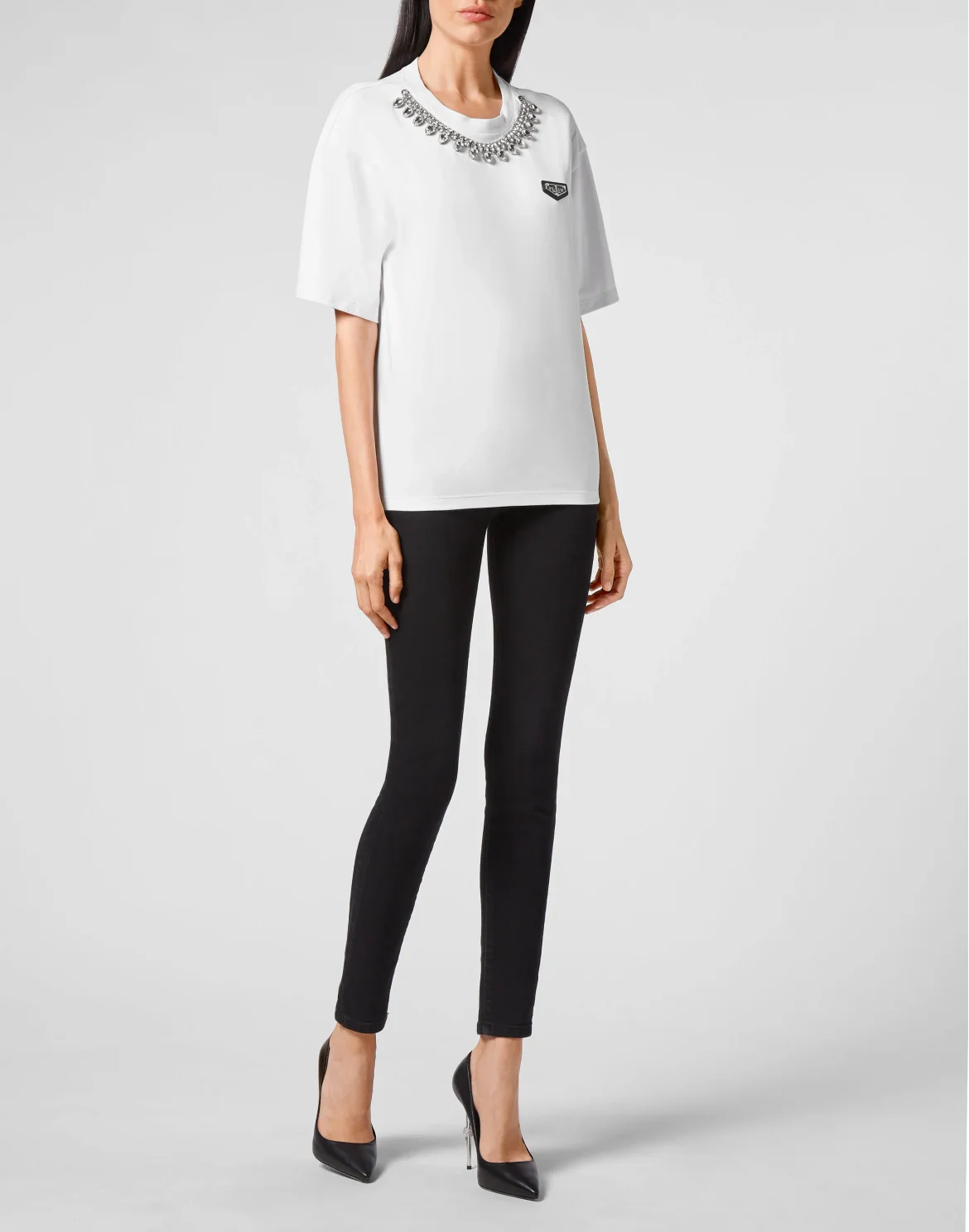 T-shirt Round Neck SS Crystal Chain, цвет: Белый