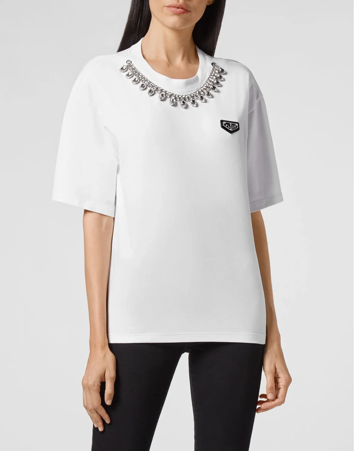 T-shirt Round Neck SS Crystal Chain, цвет: Белый