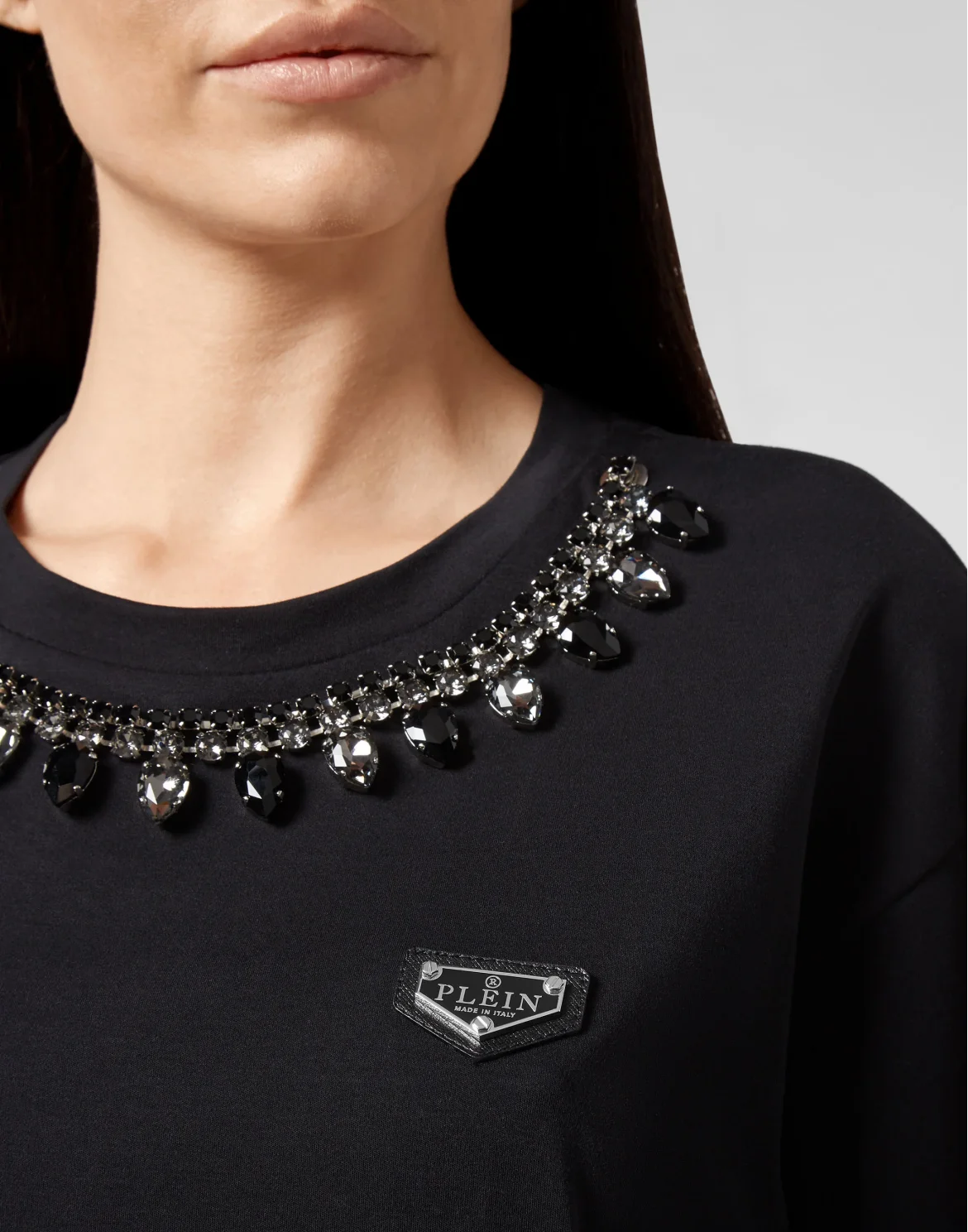 T-shirt Round Neck SS Crystal Chain, цвет: Черный