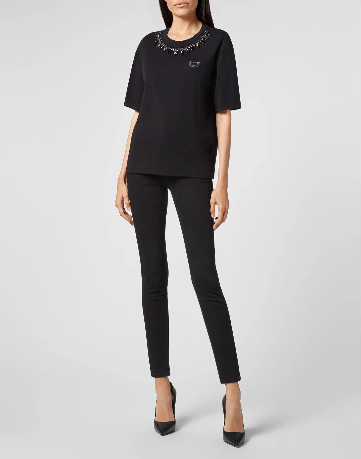 T-shirt Round Neck SS Crystal Chain, цвет: Черный