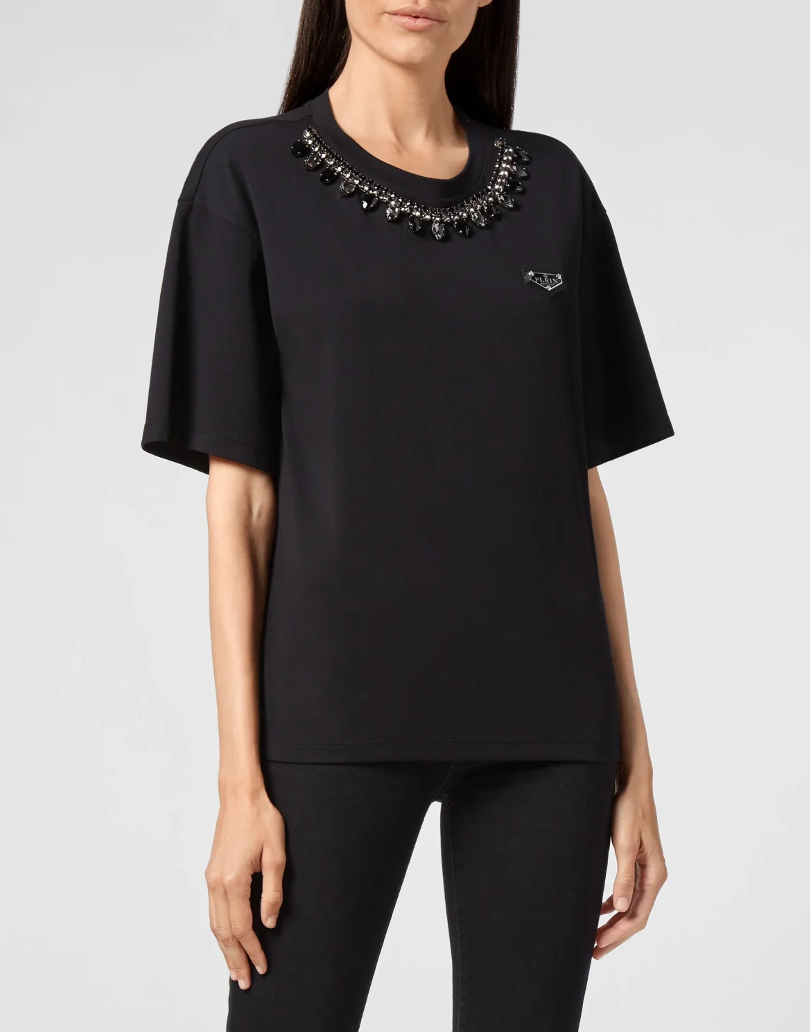 T-shirt Round Neck SS Crystal Chain, цвет: Черный