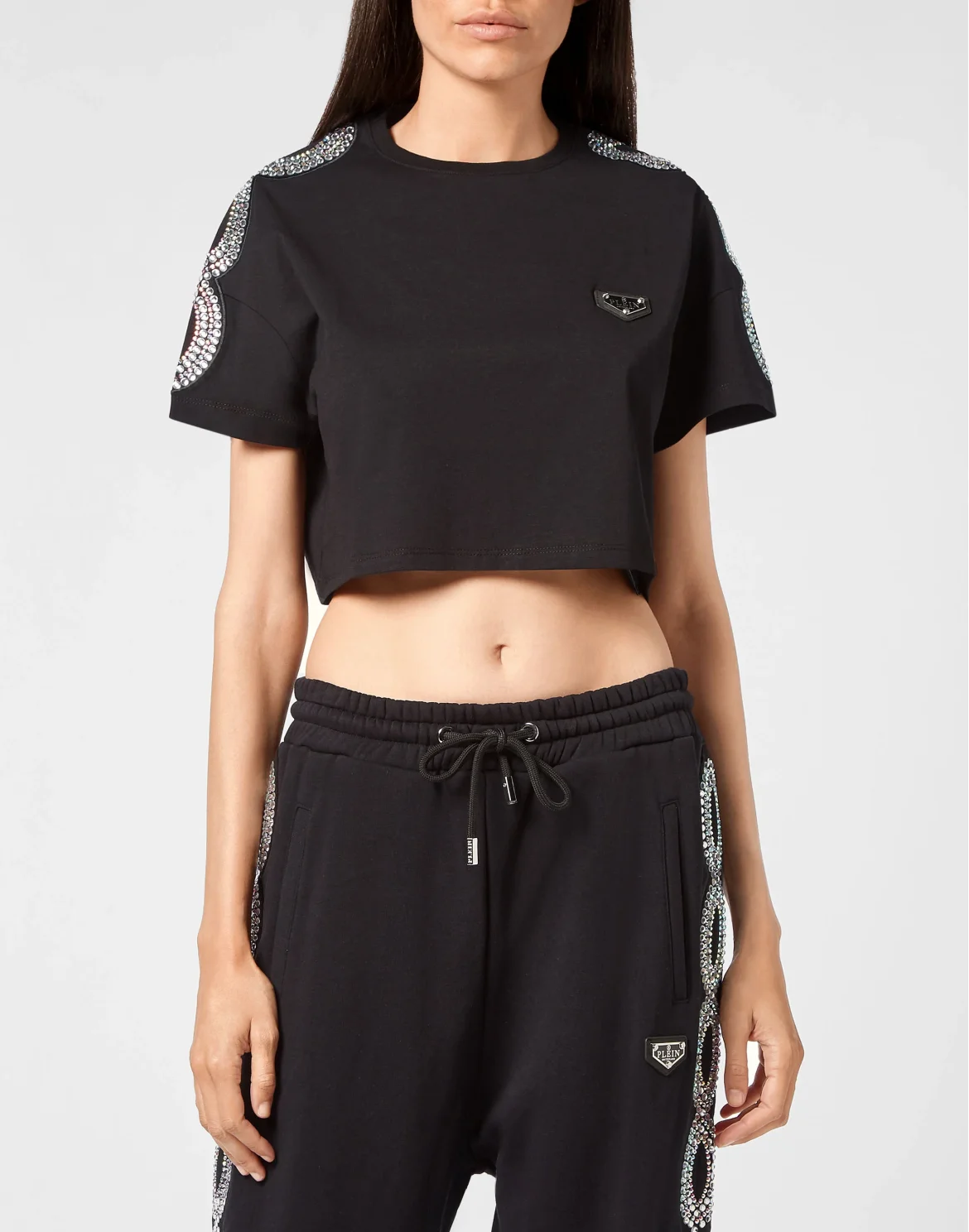 T-shirt Crop Round Neck SS Crystal Cable, цвет: Черный
