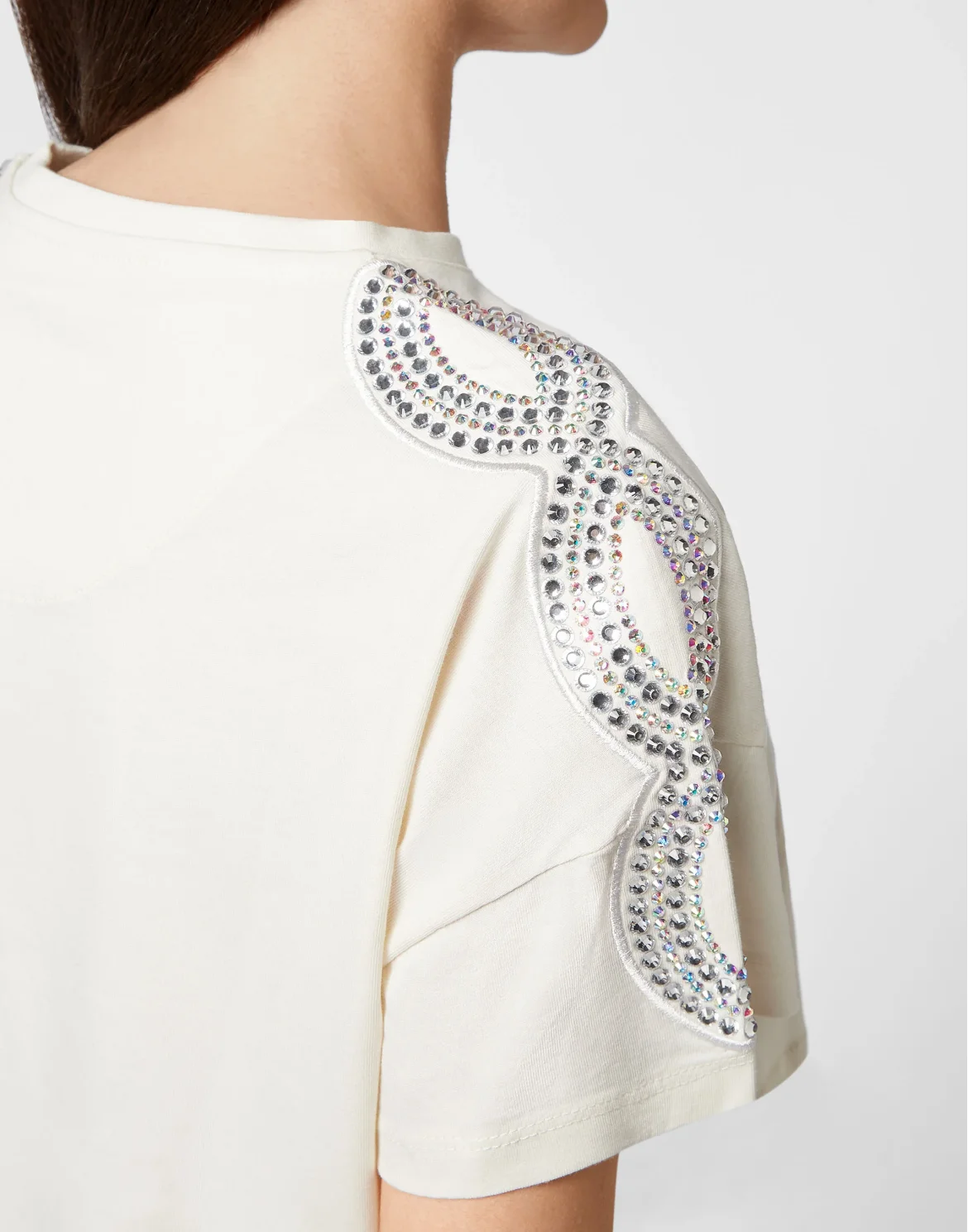 T-shirt Crop Round Neck SS Crystal Cable, цвет: Бежевый