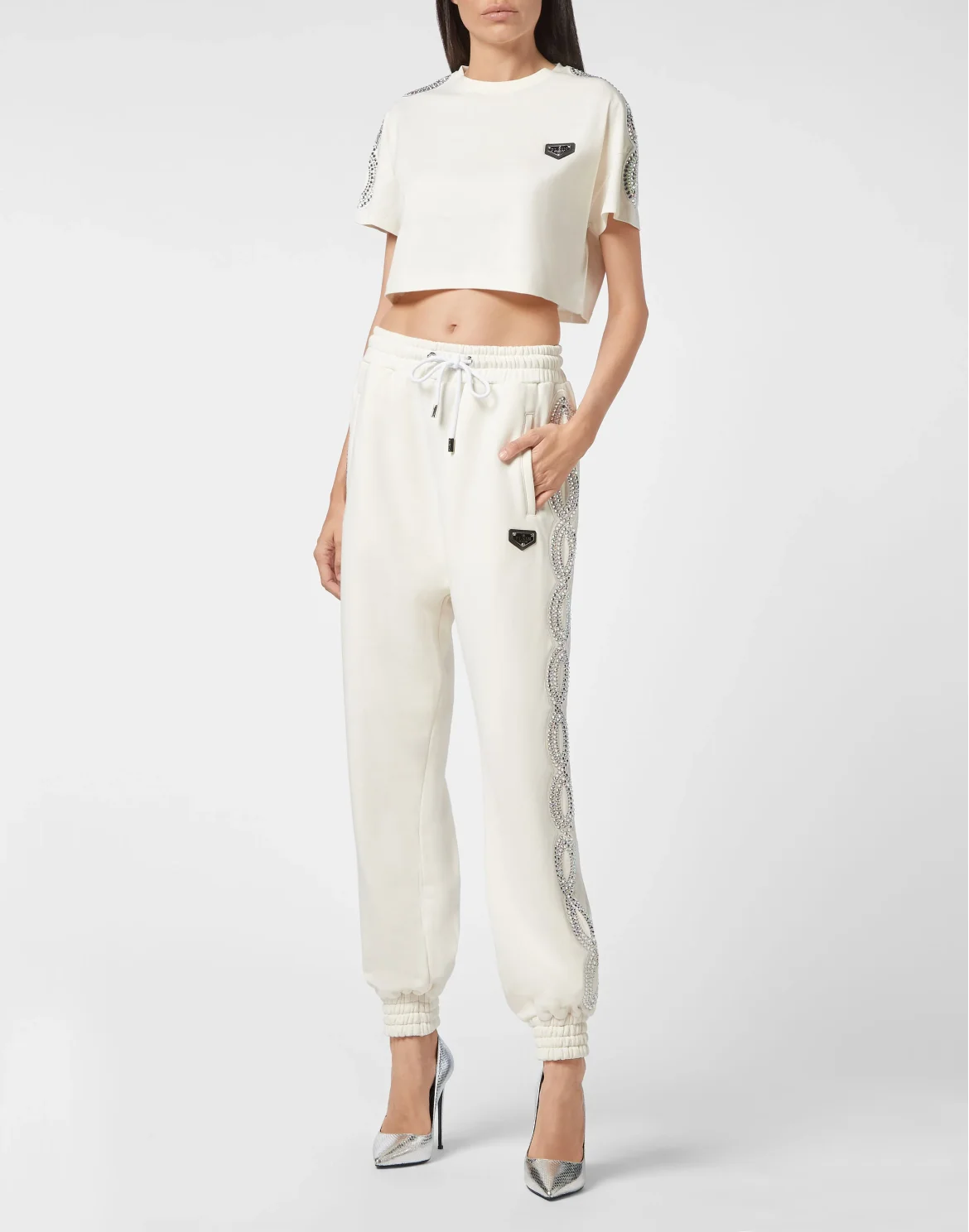 T-shirt Crop Round Neck SS Crystal Cable, цвет: Бежевый