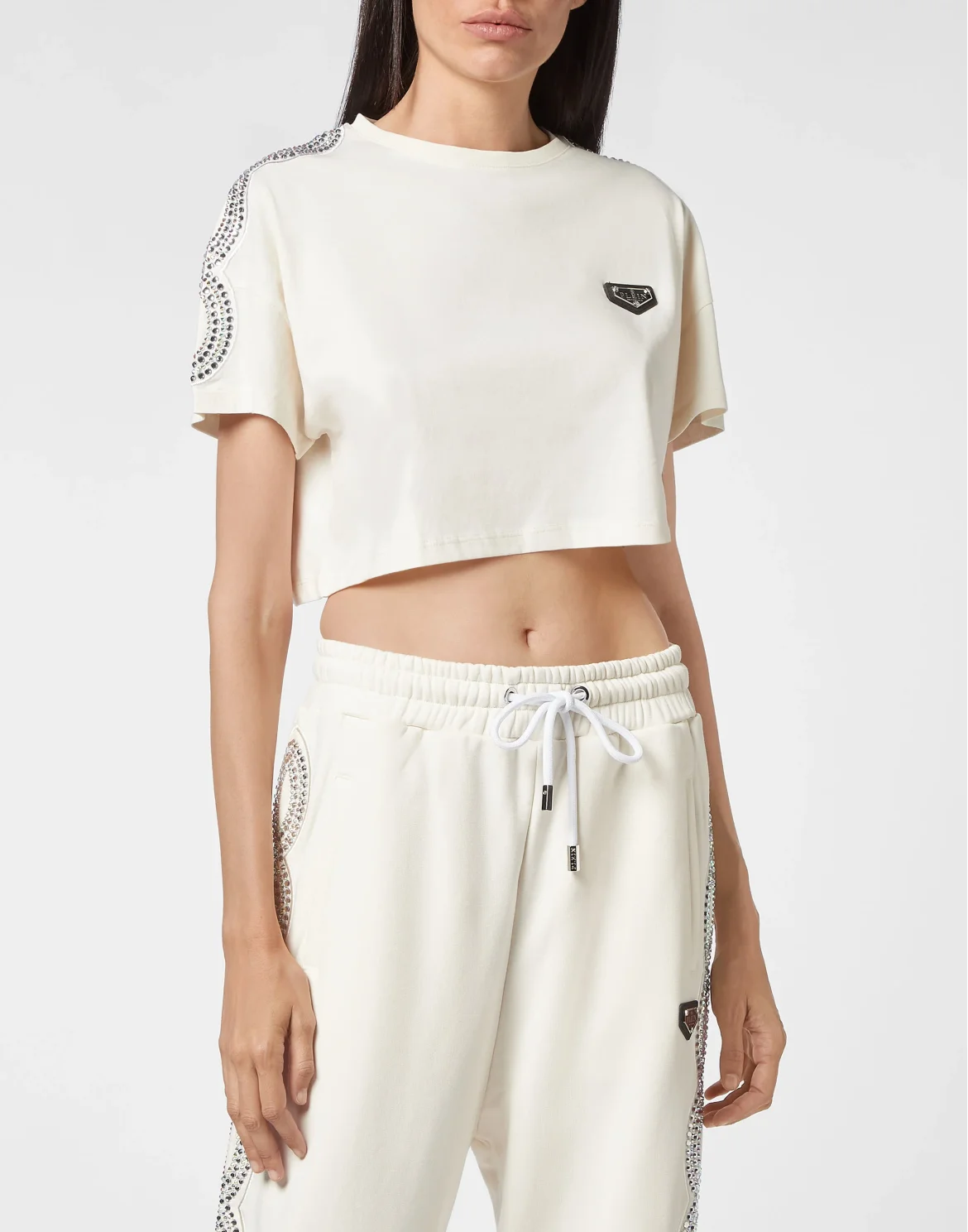 T-shirt Crop Round Neck SS Crystal Cable, цвет: Бежевый