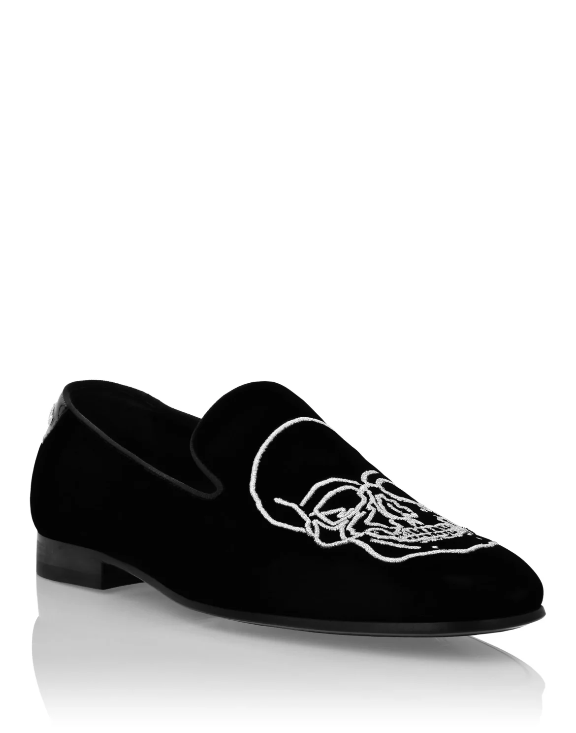 Velvet Loafers Embroidery Skull, цвет: Черный