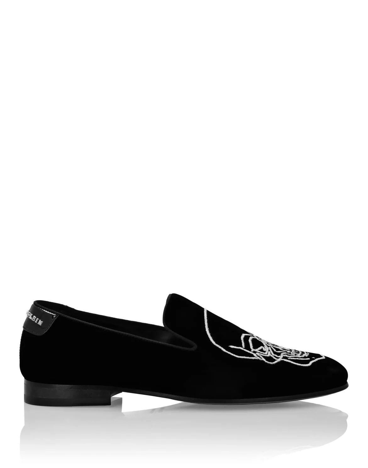 Velvet Loafers Embroidery Skull, цвет: Черный