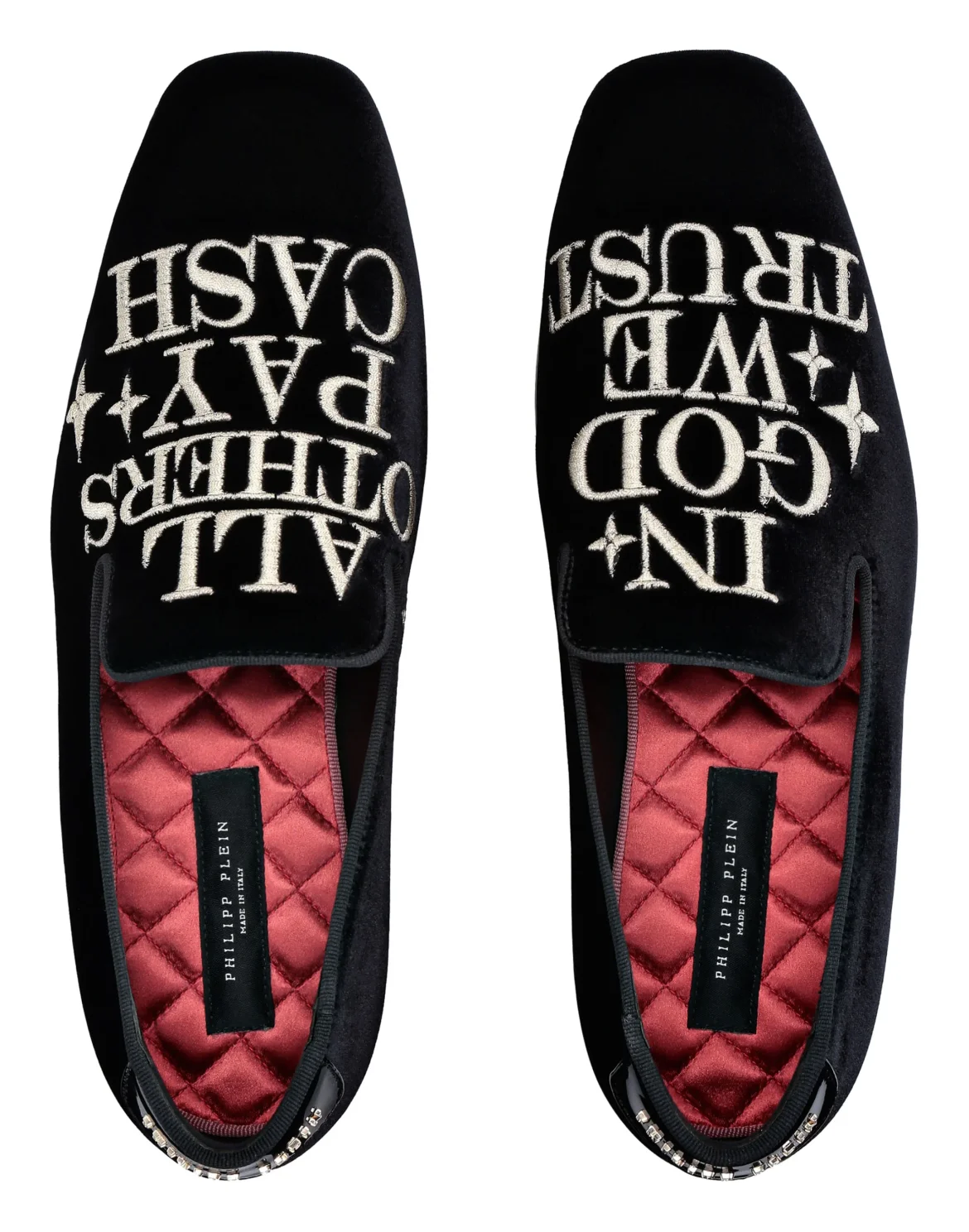 Velvet Loafers Embroidery Money, цвет: Черный