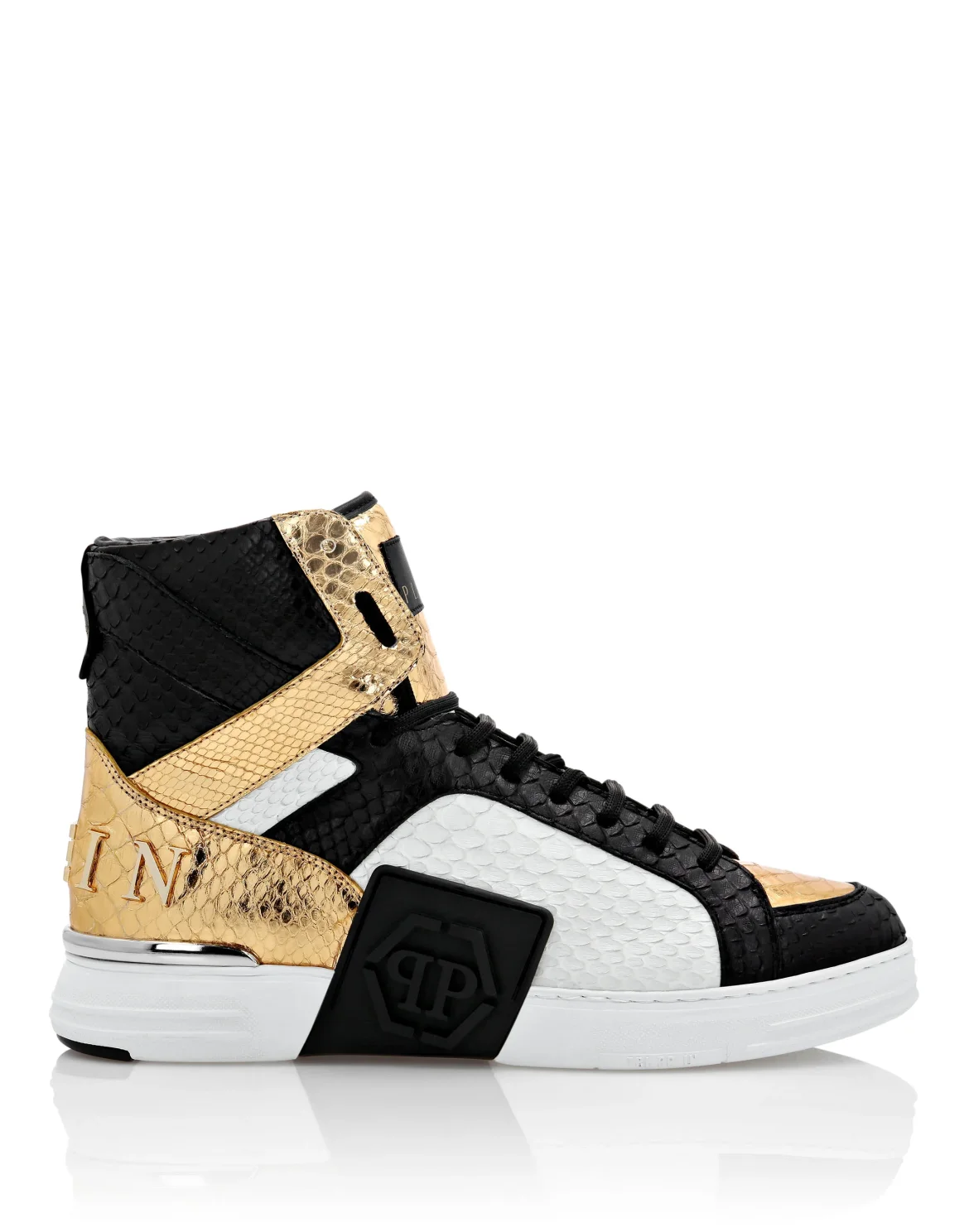 PHANTOM KICK$ Python Leather Hi-Top Sneakers, цвет: Золотой