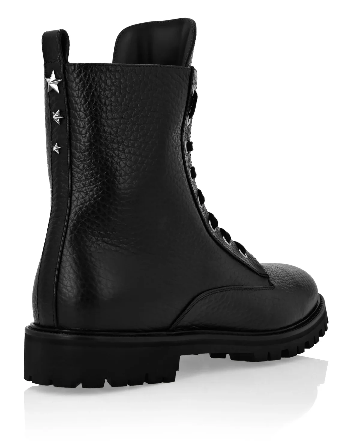 Leather Boots Low Flat stars Studs, цвет: Черный
