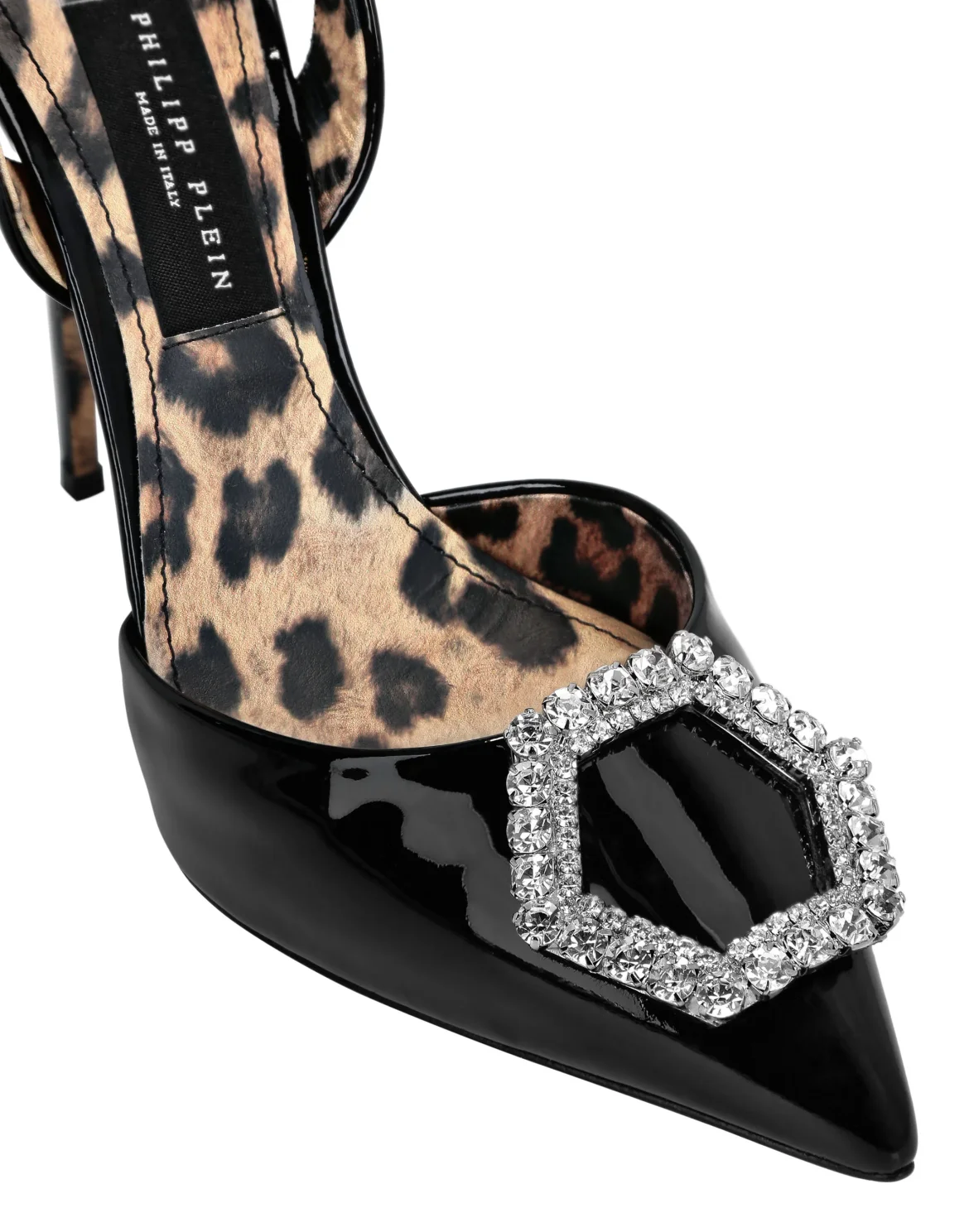Patent Leather Decollete slingback Hi-Heels Crystal Hexagon, цвет: Черный