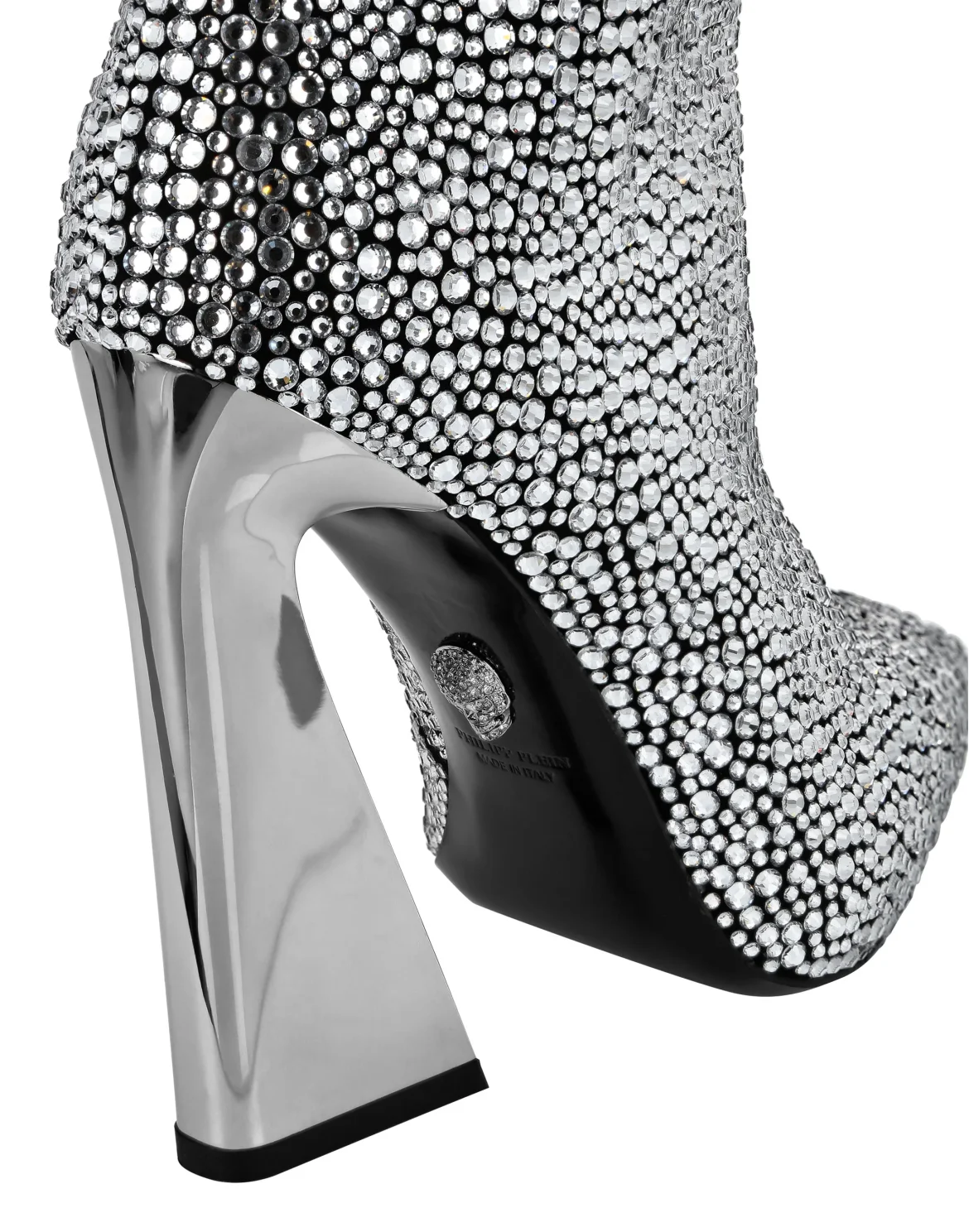 Leather Boots High Heels Mid Stones, цвет: Черный
