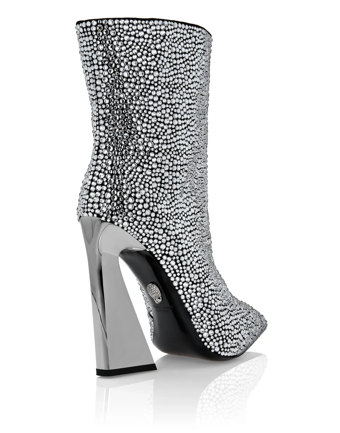 Leather Boots High Heels Mid Stones, цвет: Черный