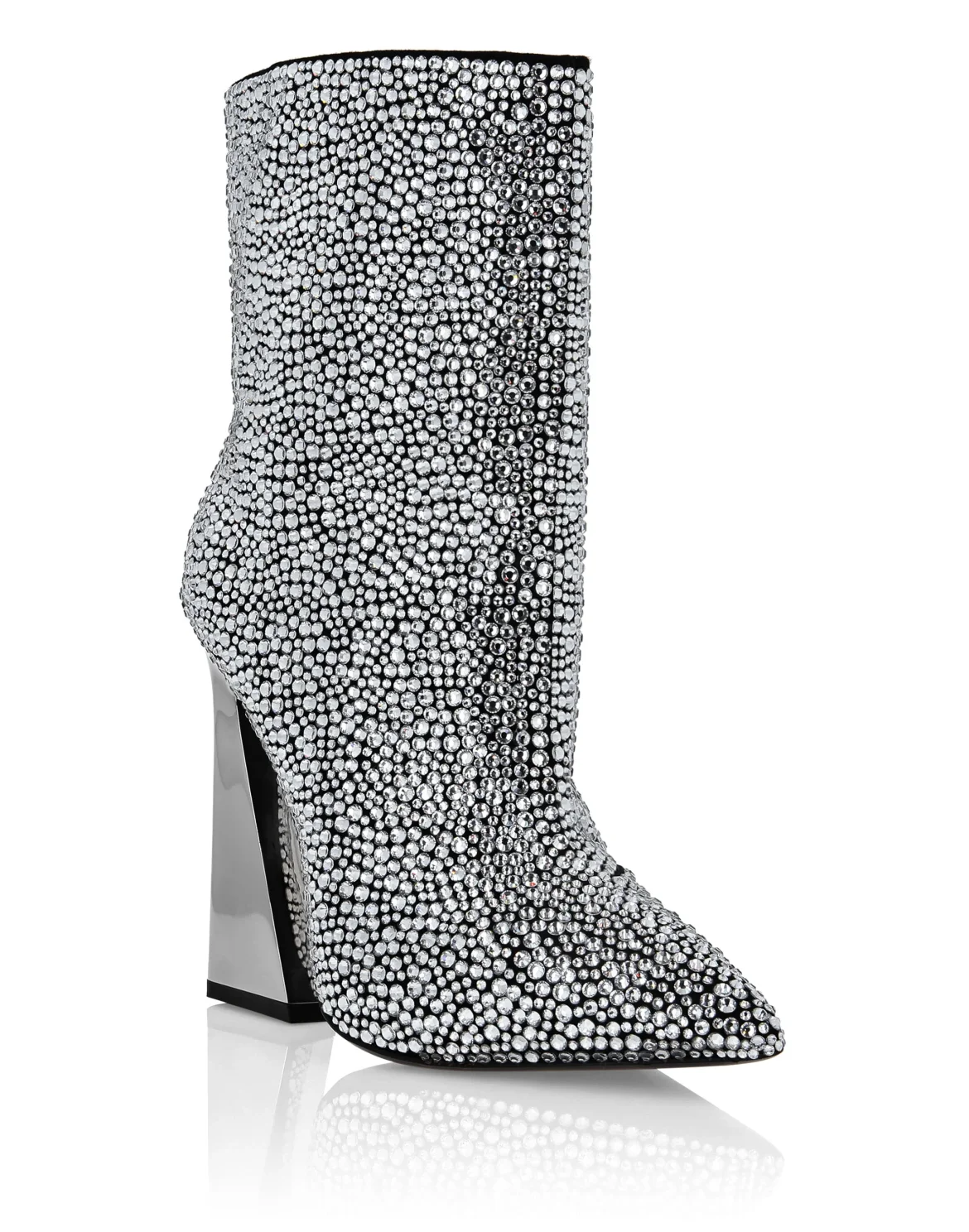 Leather Boots High Heels Mid Stones, цвет: Черный