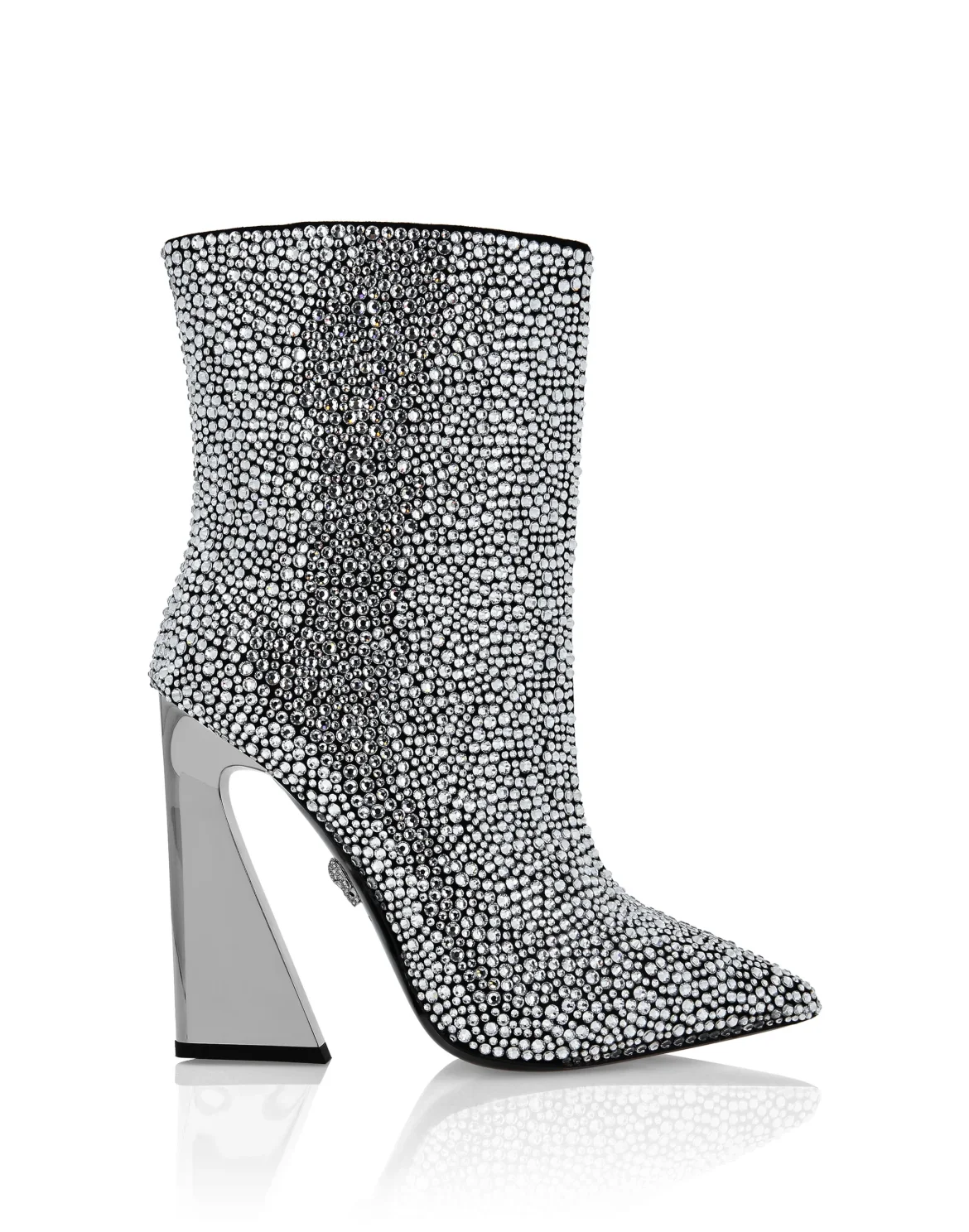 Leather Boots High Heels Mid Stones, цвет: Черный