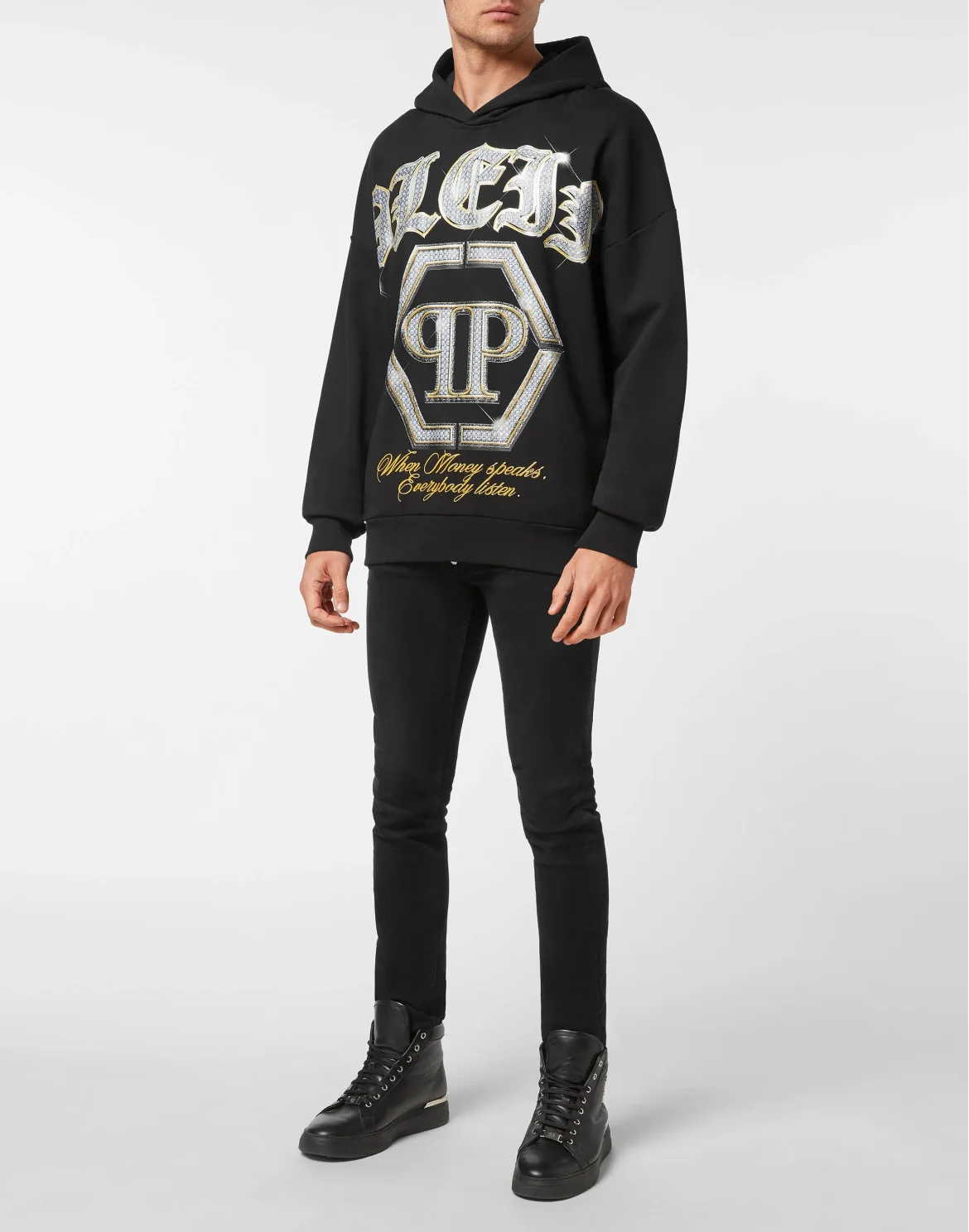 Hoodie Sweatshirt with Crystals, цвет: Черный