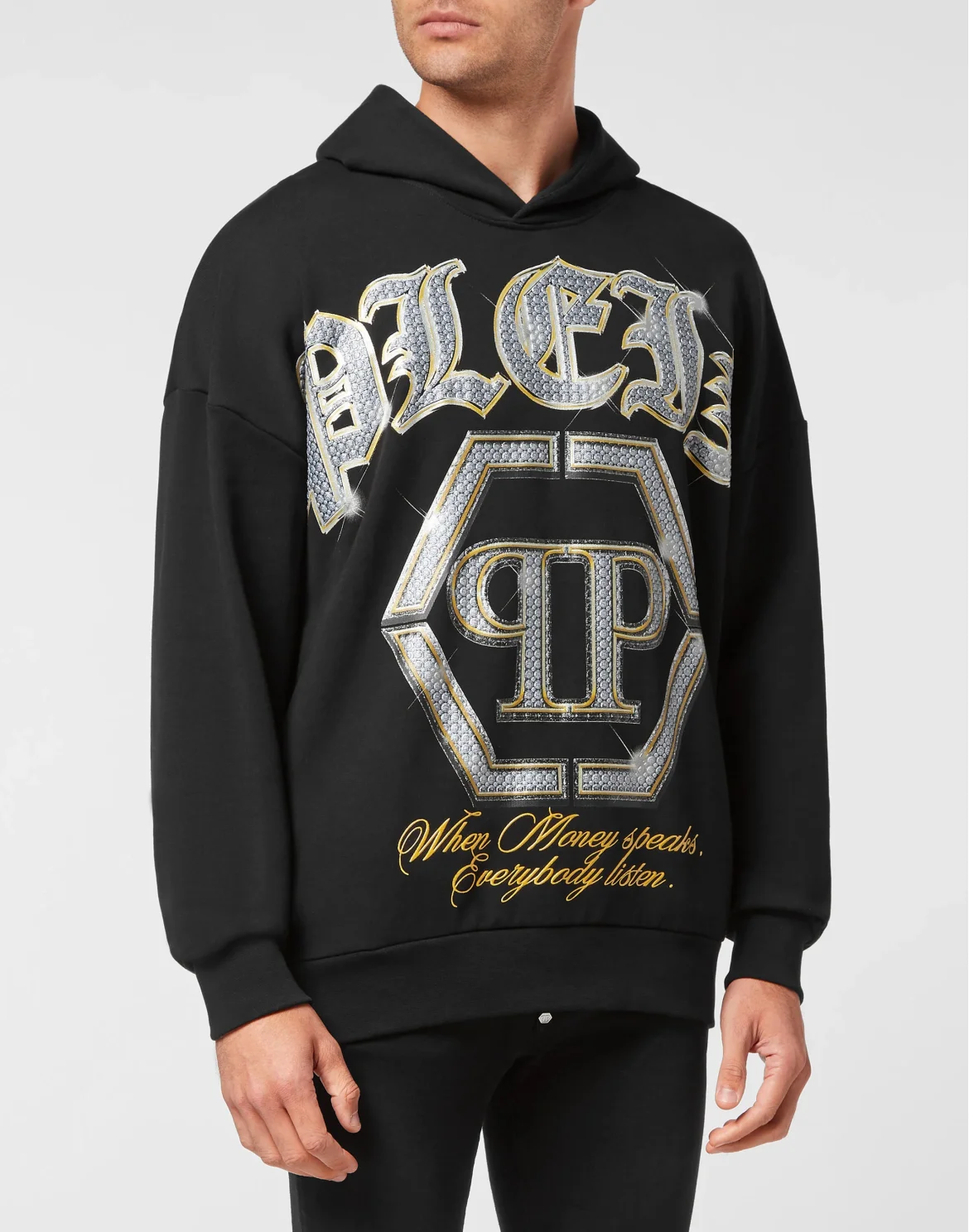 Hoodie Sweatshirt with Crystals, цвет: Черный