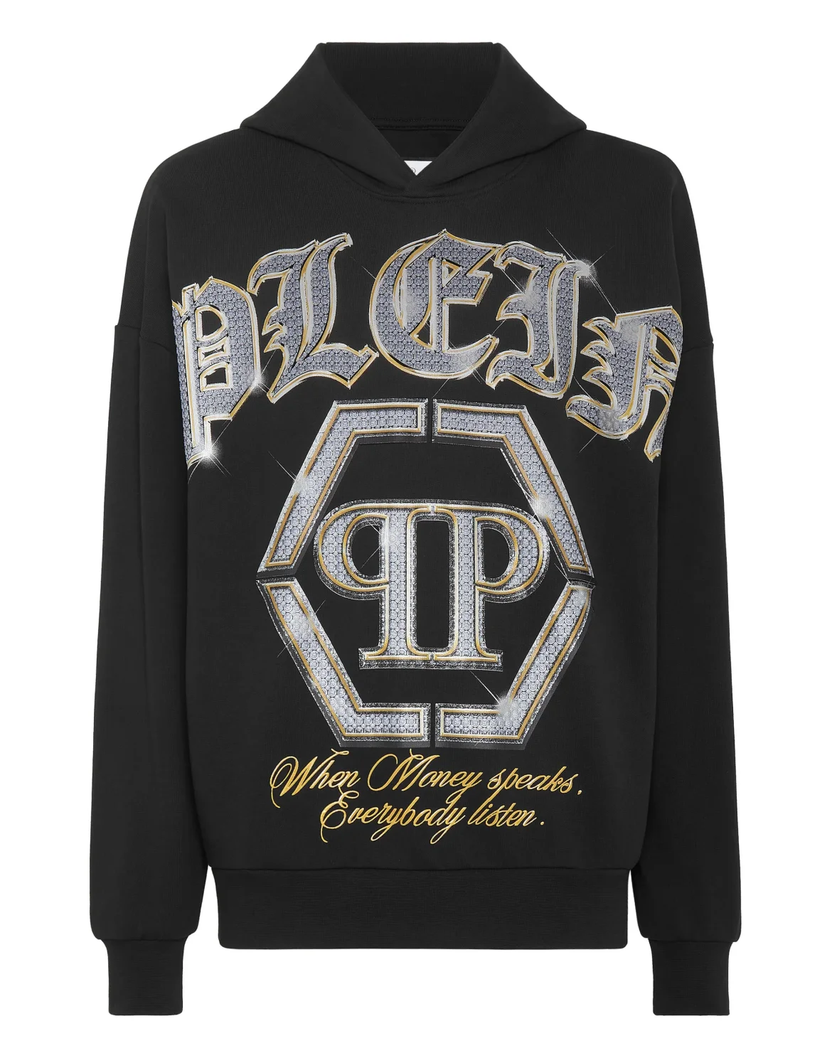Hoodie Sweatshirt with Crystals, цвет: Черный