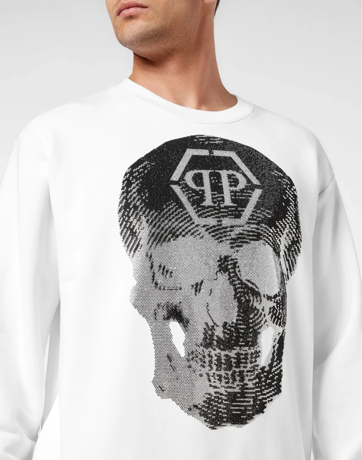 Sweatshirt Roundneck Skull with Crystals, цвет: Белый