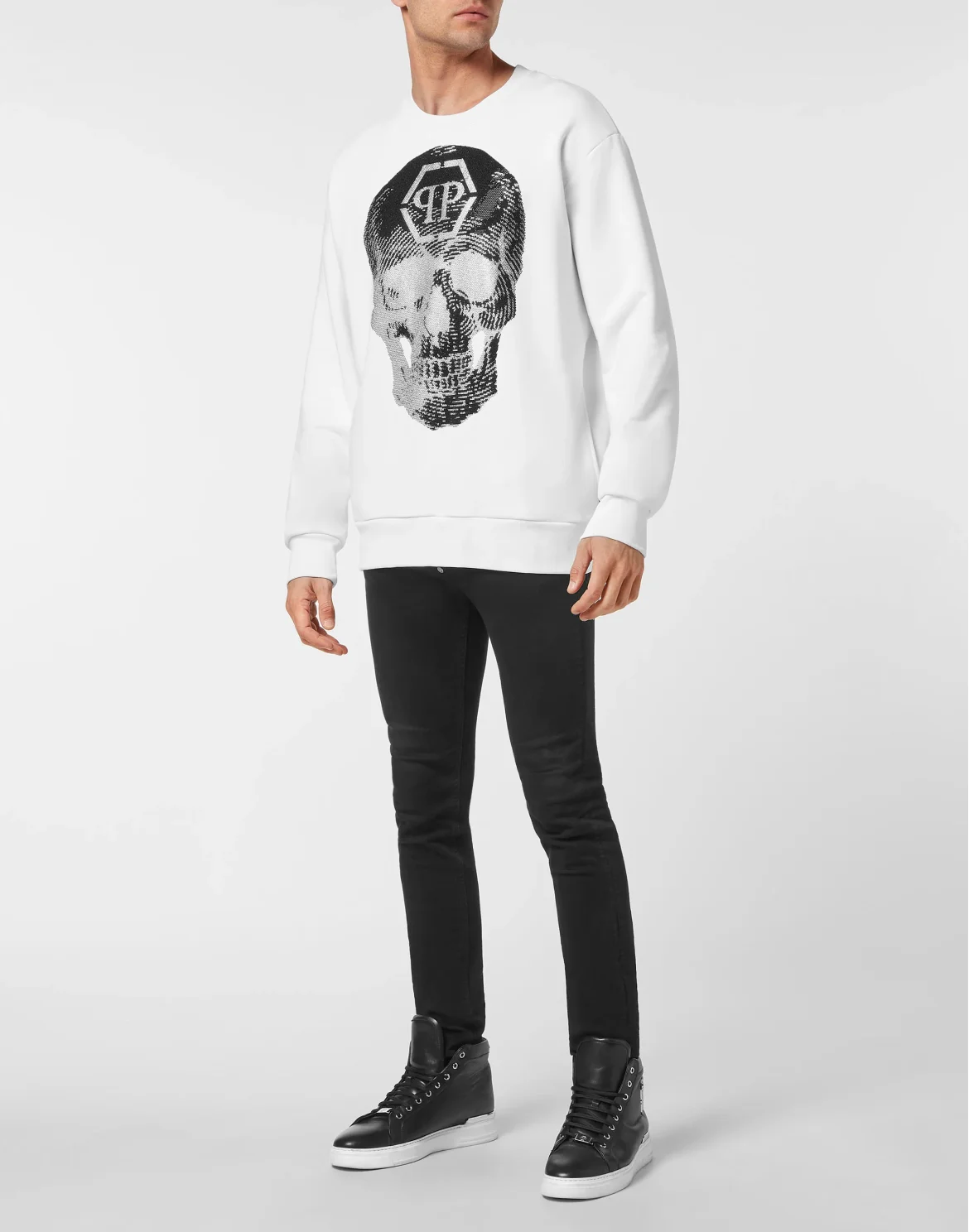 Sweatshirt Roundneck Skull with Crystals, цвет: Белый